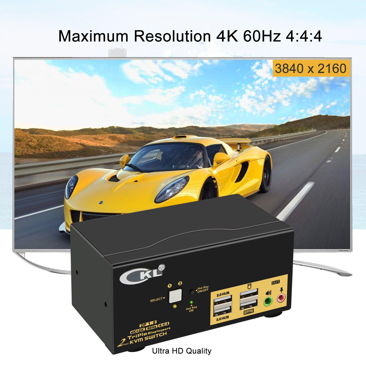 2 Port DisplayPort KVM Switch Triple Monitor 4K 60Hz CKL-623DP - CKL KVM Switches
