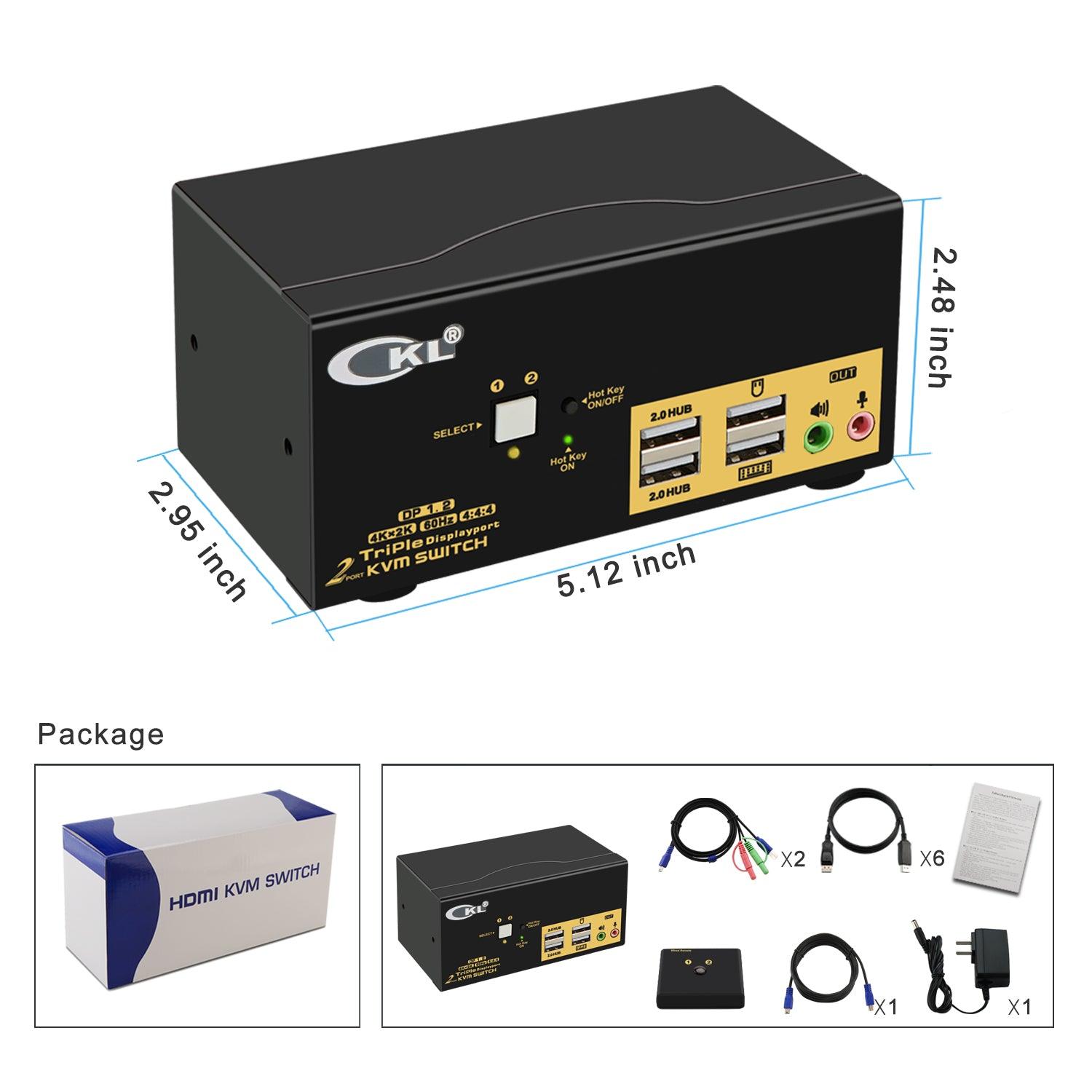 2 Port DisplayPort KVM Switch Triple Monitor 4K 60Hz CKL-623DP - CKL KVM Switches
