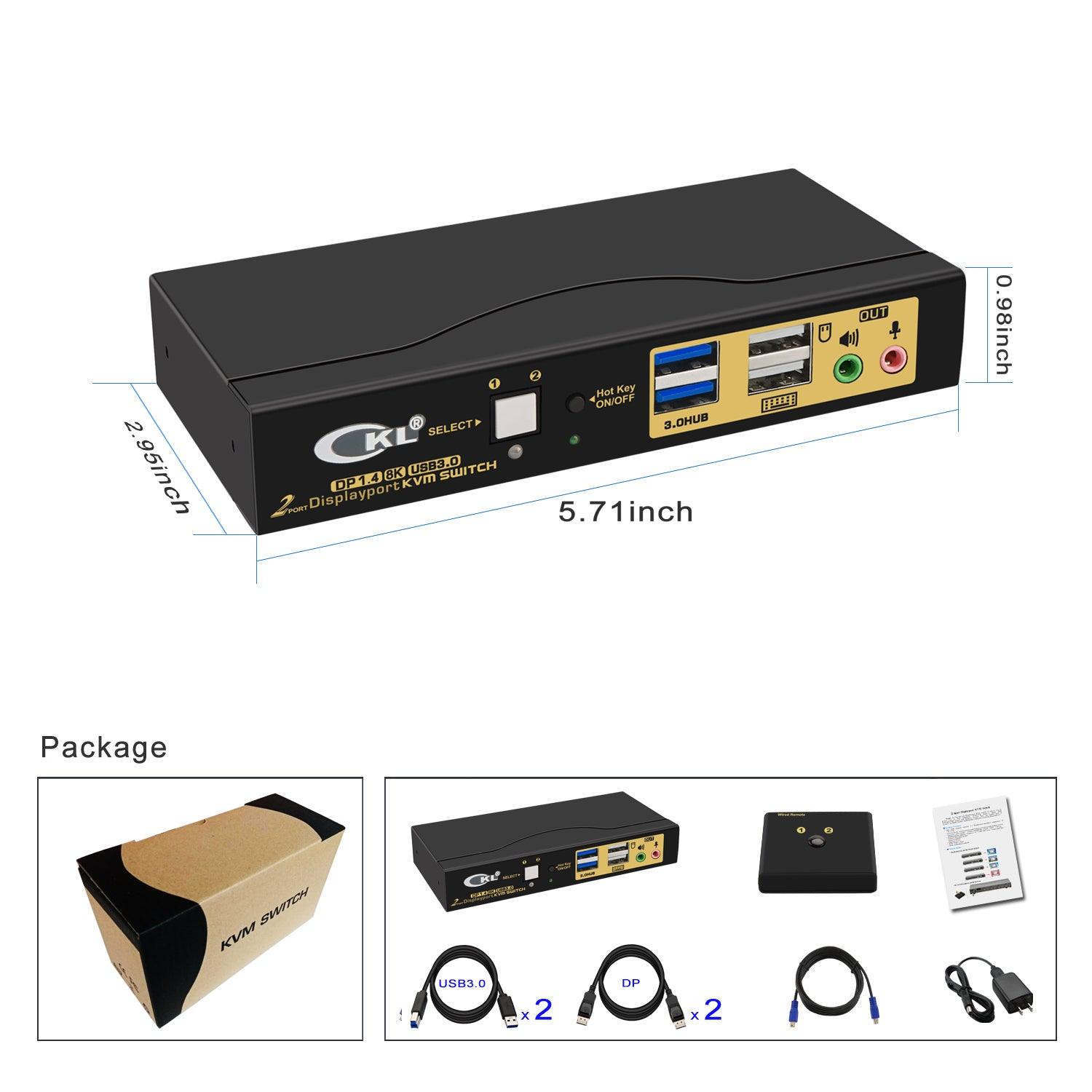 2 Port USB 3.0 KVM Switch Single Monitor DisplayPort 1.4 8K@30Hz 4K@144Hz for 2 Computers 1 Monitors CKL-62DP-4 - CKL KVM Switches