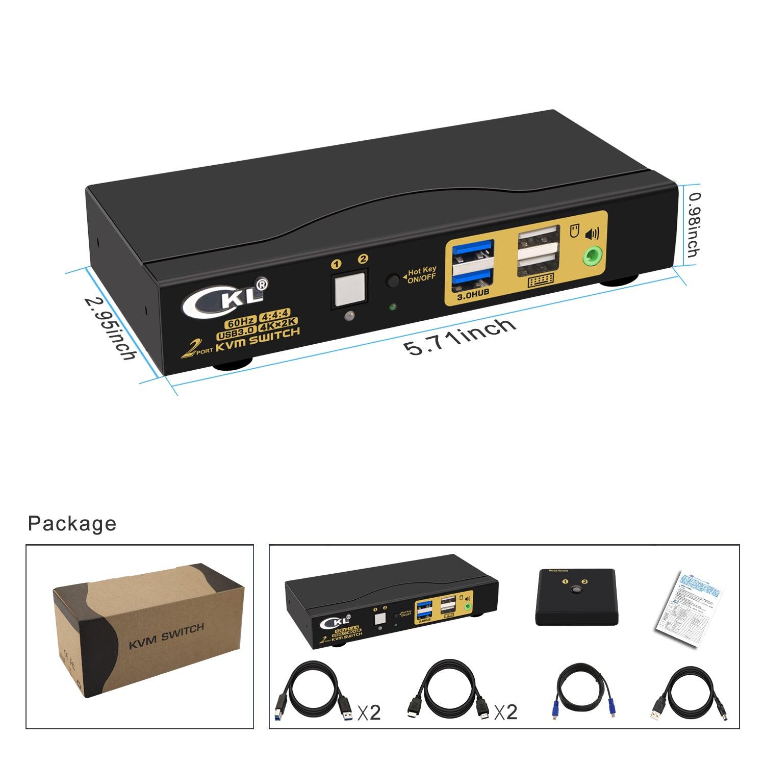 2x1 USB 3.0 KVM Switch Single Monitor HDMI 2.0 4K 60Hz CKL-62HUA-3 - CKL KVM Switches