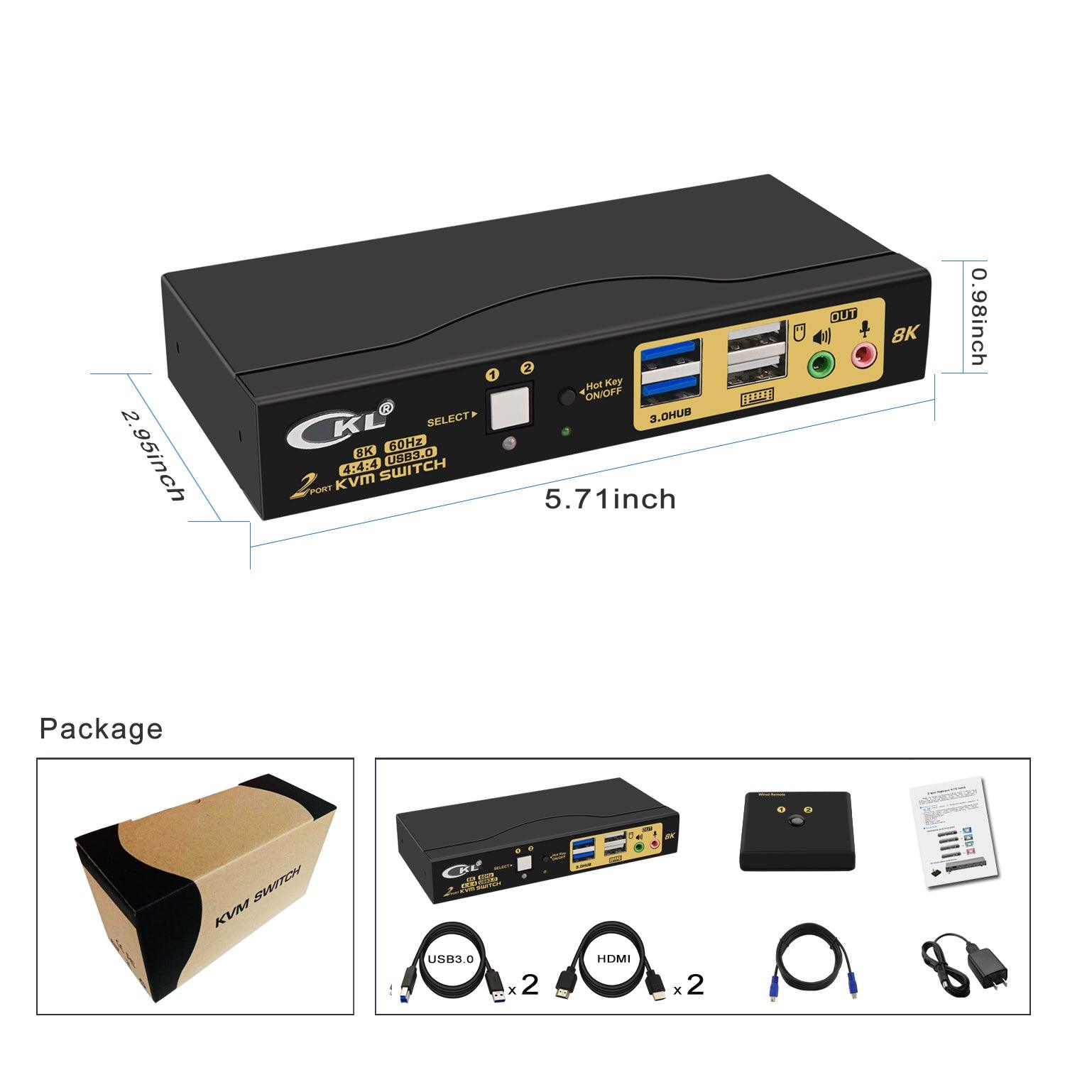 2 Port USB 3.0 KVM Switch Single Monitor HDMI 2.1 8K@60Hz 4K@144Hz for 2 Computers 1 Monitors CKL-62HUA-4 - CKL KVM Switches