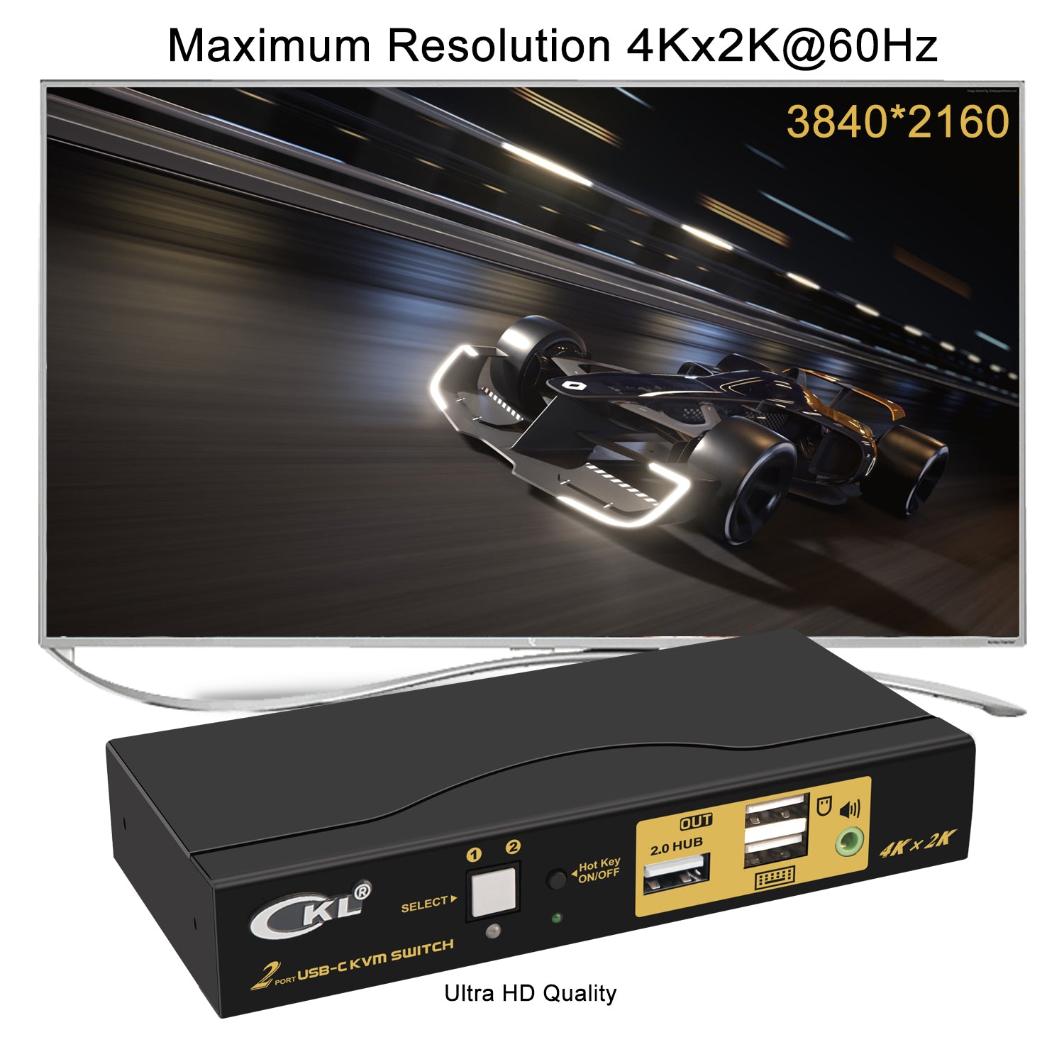CKL 2 Port USB C KVM Switch for 2 Laptops 4K@60Hz, Type C input HDMI Output Keyboard Mouse Monitor Switcher 62T