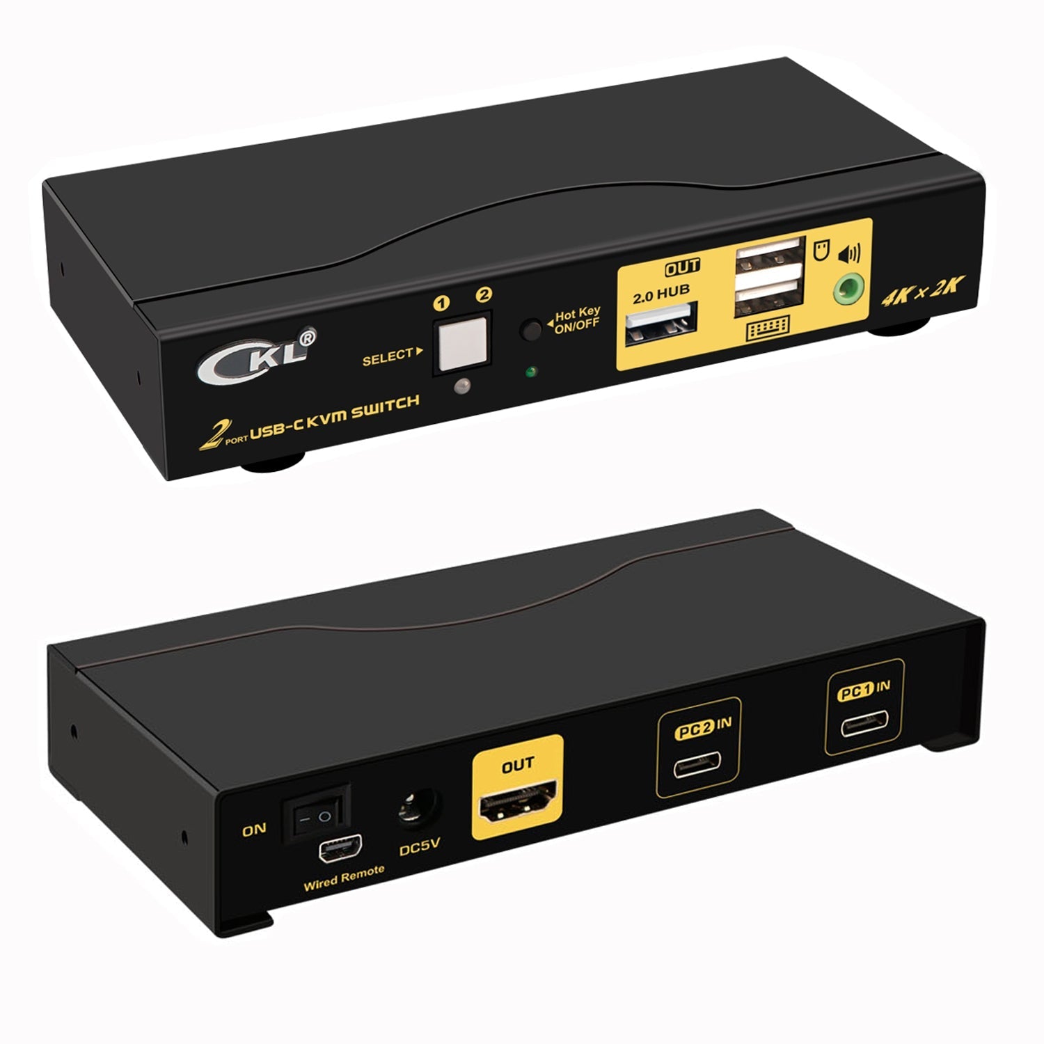 CKL 2 Port USB-C KVM Switch with Cable Support Windows 10, Mac OS 10, Android 9.0 or Above CKL KVM Switches