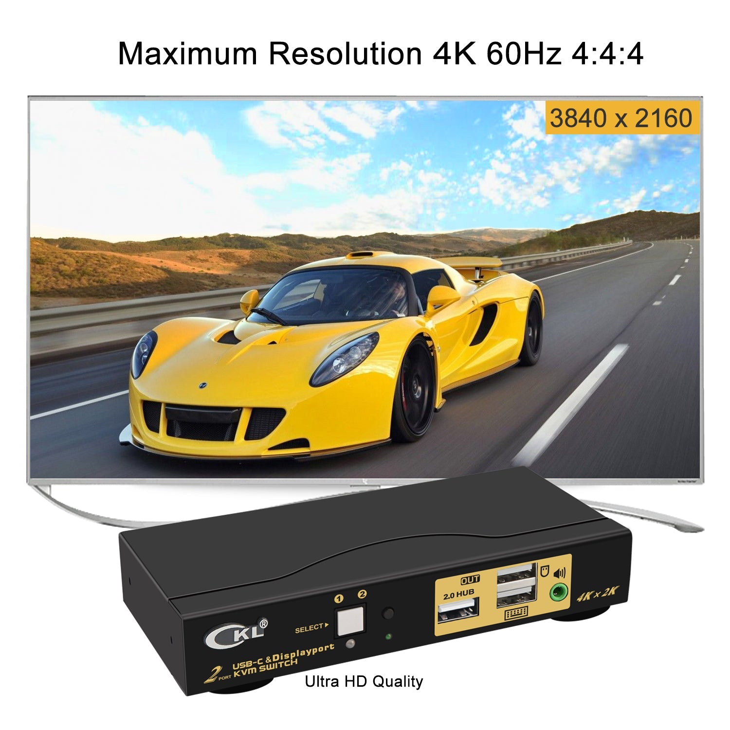 CKL 2 Port USB Type C +DisplayPort KVM Switch 4K 60Hz for 2 Computers Sharing 1 Monitor, Keyboard and Mouse, with Audio Support and Cables CKL-62TD CKL KVM Switches