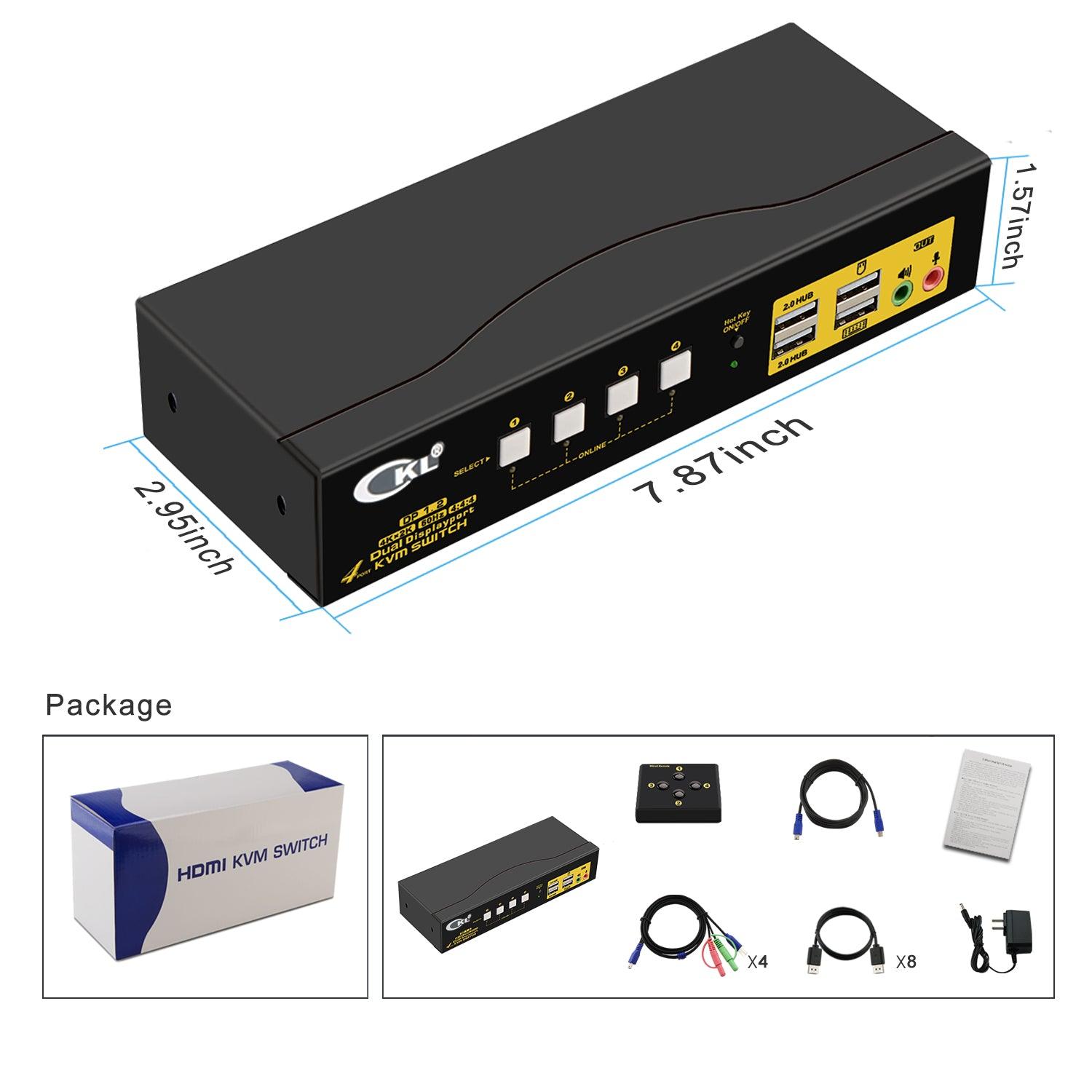 4 Port KVM Switch Dual Monitor DisplayPort 4K 60Hz CKL-642DP - CKL KVM Switches