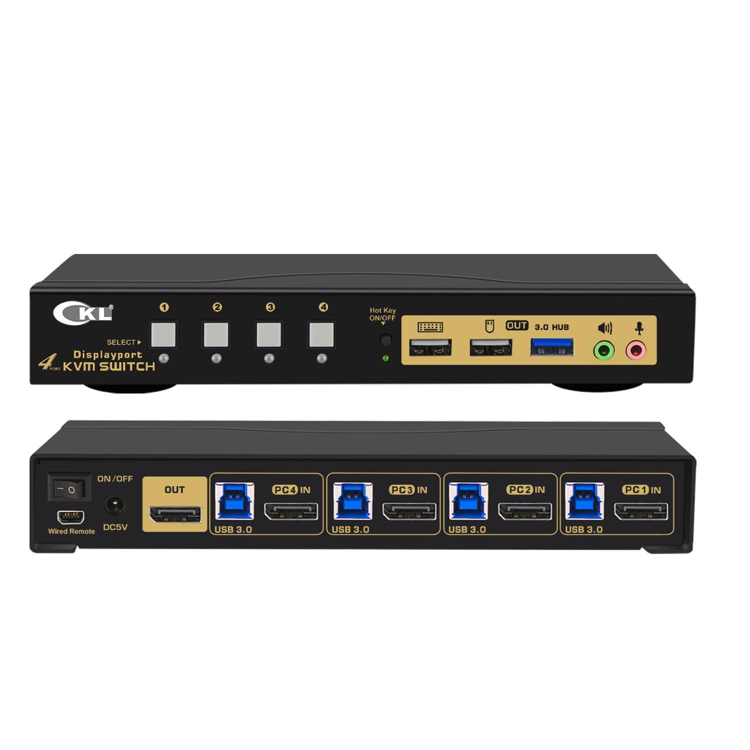 CKL 4 Port USB 3.0 KVM Switch DisplayPort 1.4 4K@144Hz 8K@30Hz for 4 C