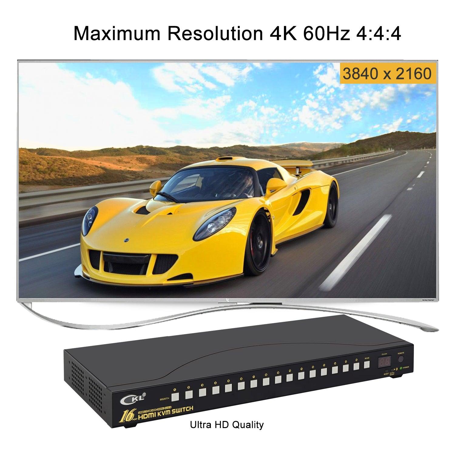 CKL 16 Port Rack Mount USB 3.0 KVM Switch HDMI 4K@60Hz with Audio, Cables and 2 Extra USB 3.0 Hub for 16 Computers Sharing Single Monitor (CKL-9116H-3) - CKL KVM Switches