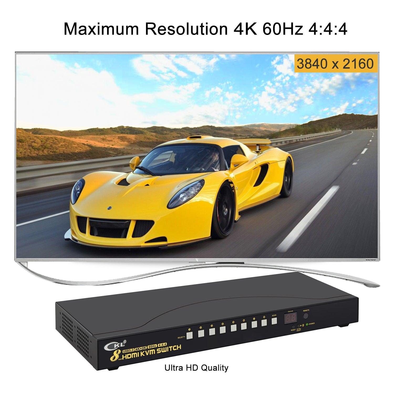 CKL 8 Port Rack Mount USB 3.0 KVM Switch HDMI 4K@60Hz with Audio, Cables and 2 Extra USB 3.0 Hub for 16 Computers Sharing Single Monitor (CKL-9138H-3) - CKL KVM Switches