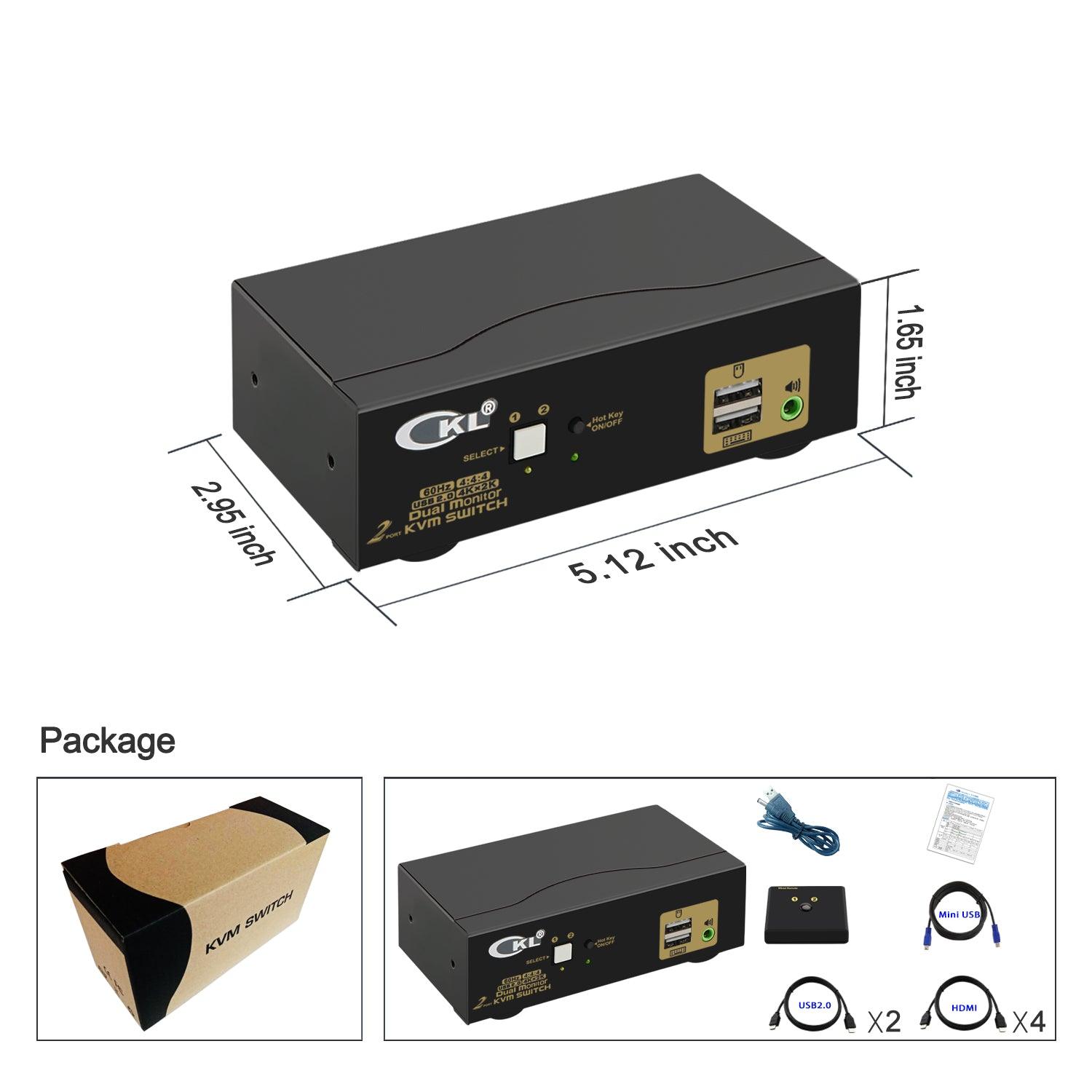2x2 KVM Switch Dual Monitor HDMI 2.0 4K 60Hz (Cost Saving Option) CKL-922HUA-1A - CKL KVM Switches