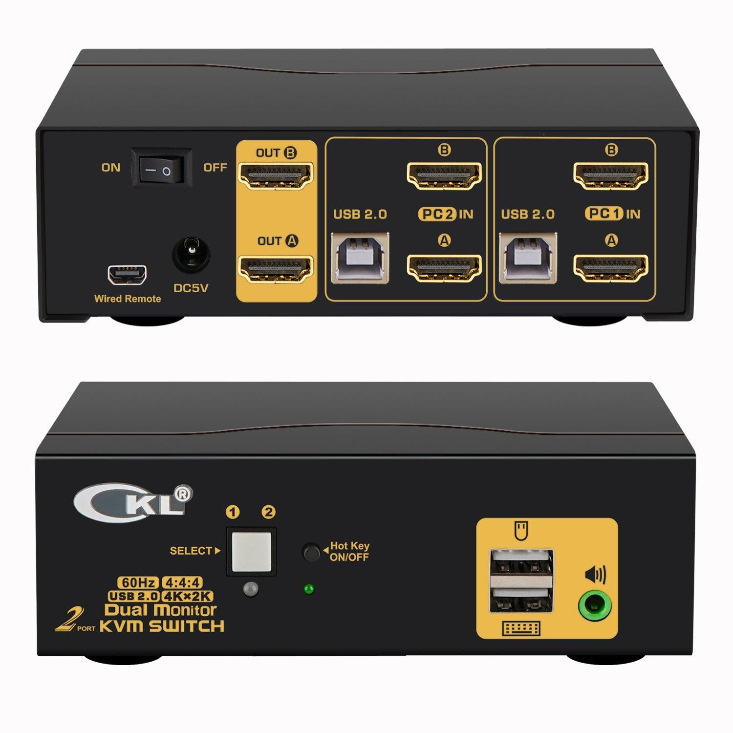 2x2 KVM Switch Dual Monitor HDMI 2.0 4K 60Hz (Cost Saving Option) CKL-922HUA-1A - CKL KVM Switches