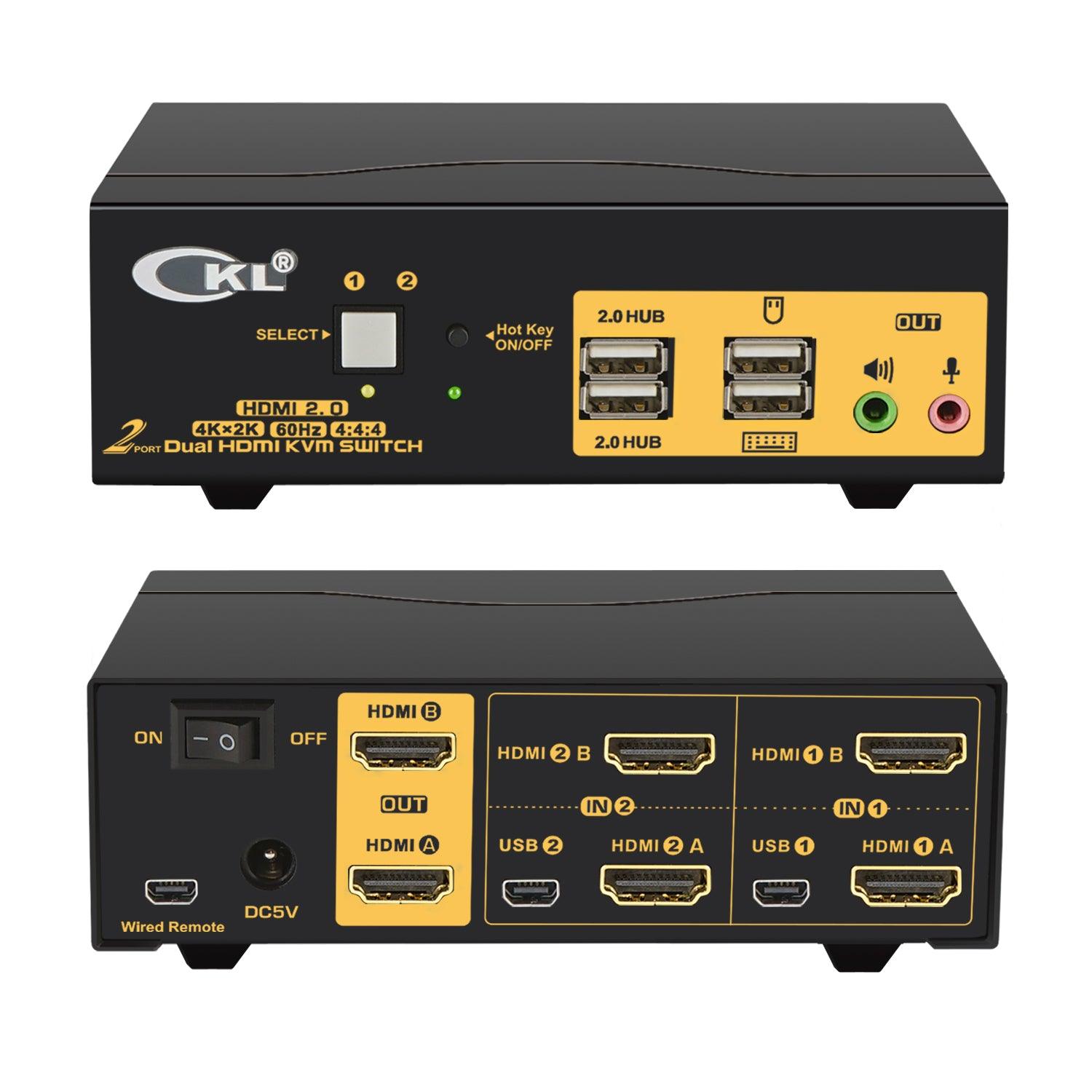 2 Port Dual Monitor KVM Switch HDMI 4K 60Hz CKL-922HUA-2 - CKL KVM Switches