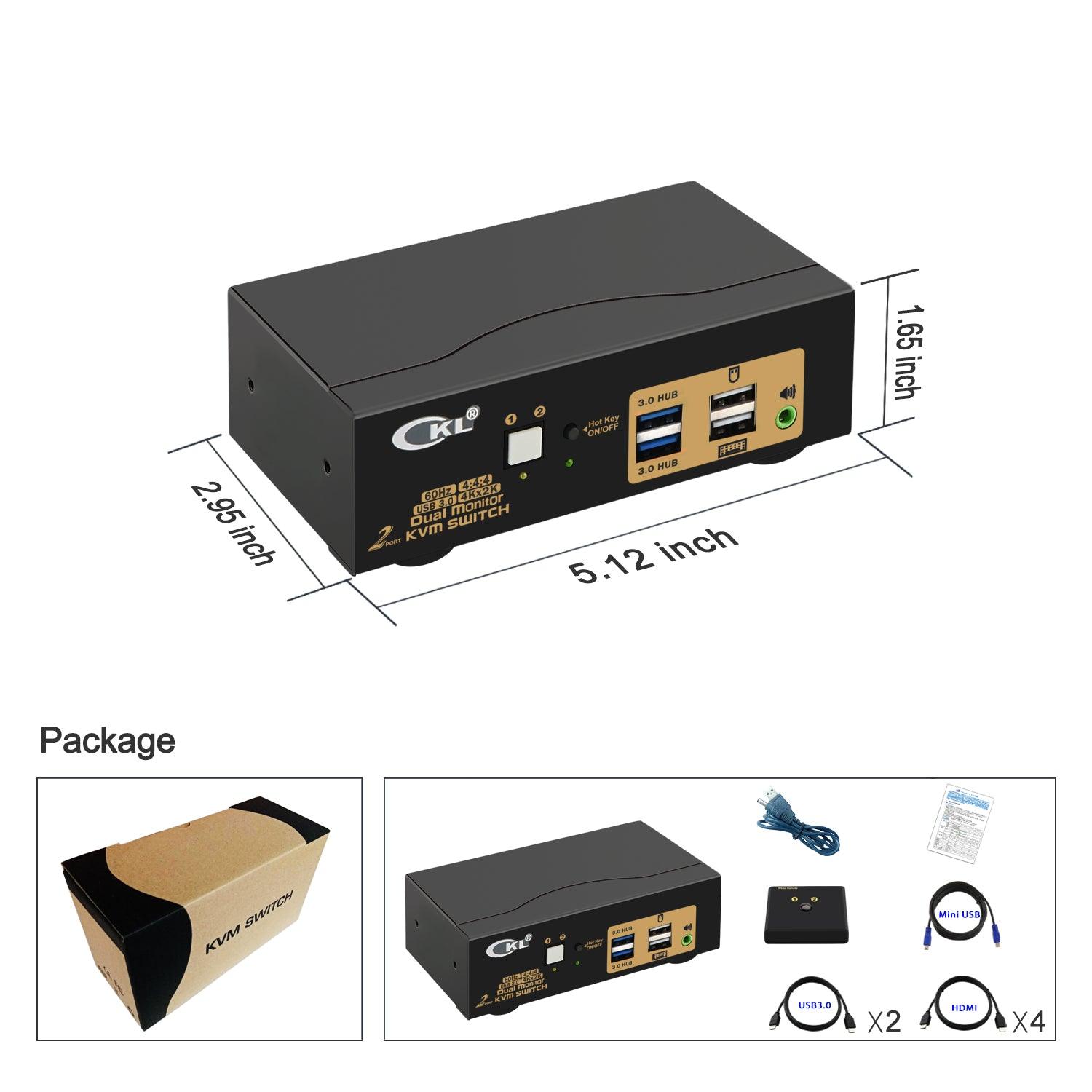 2 Port USB 3.0 HDMI KVM Switch Dual Monitor 4K 60Hz CKL-922HUA-3 - CKL KVM Switches