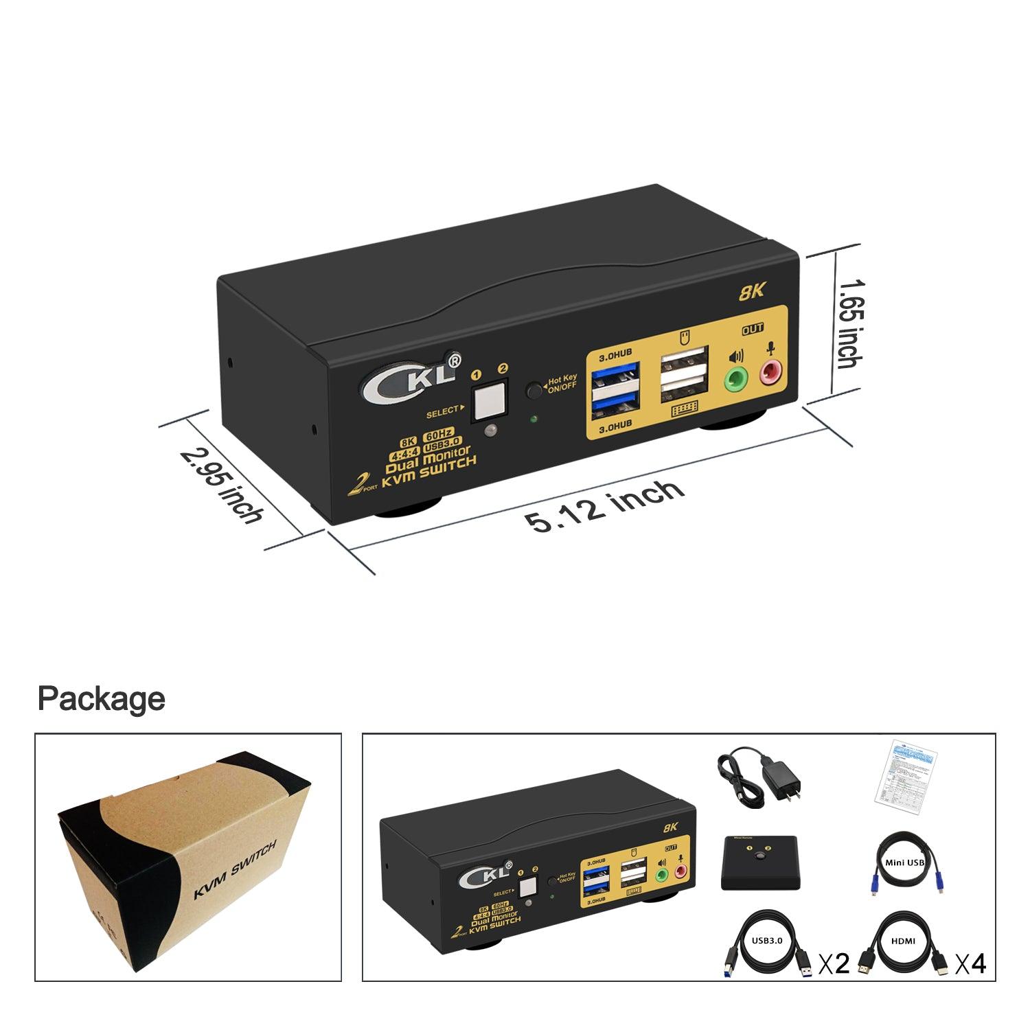 2 Port USB 3.0 KVM Switch Dual Monitor HDMI 2.1 8K@60Hz 4K@144Hz for 2 Computers 2 Monitors CKL-922HUA-4 - CKL KVM Switches