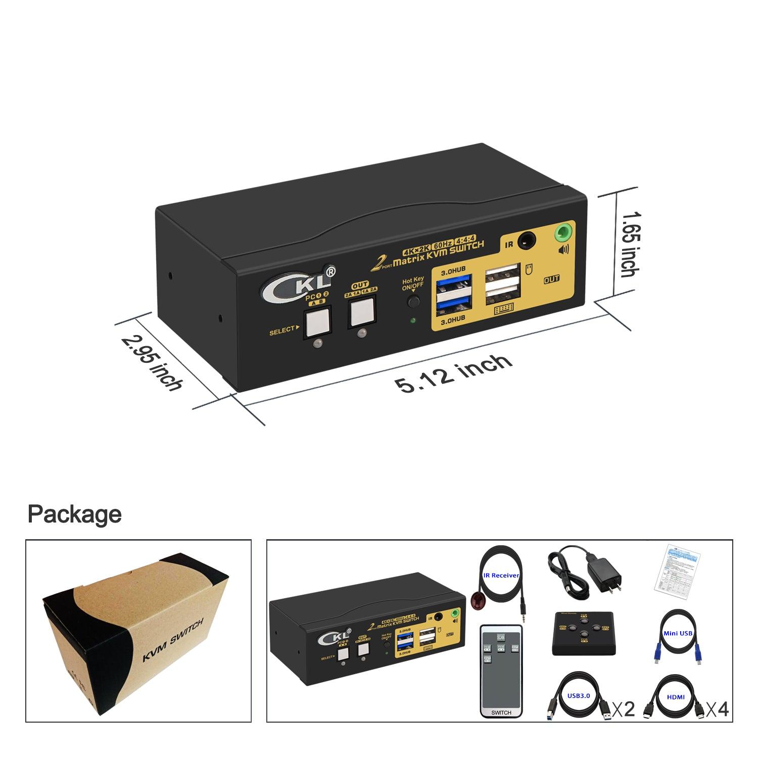 2x2 USB 3.0 Matrix KVM Switch Dual Monitor HDMI 2.0 4K 60Hz CKL-922HUA-M - CKL KVM Switches