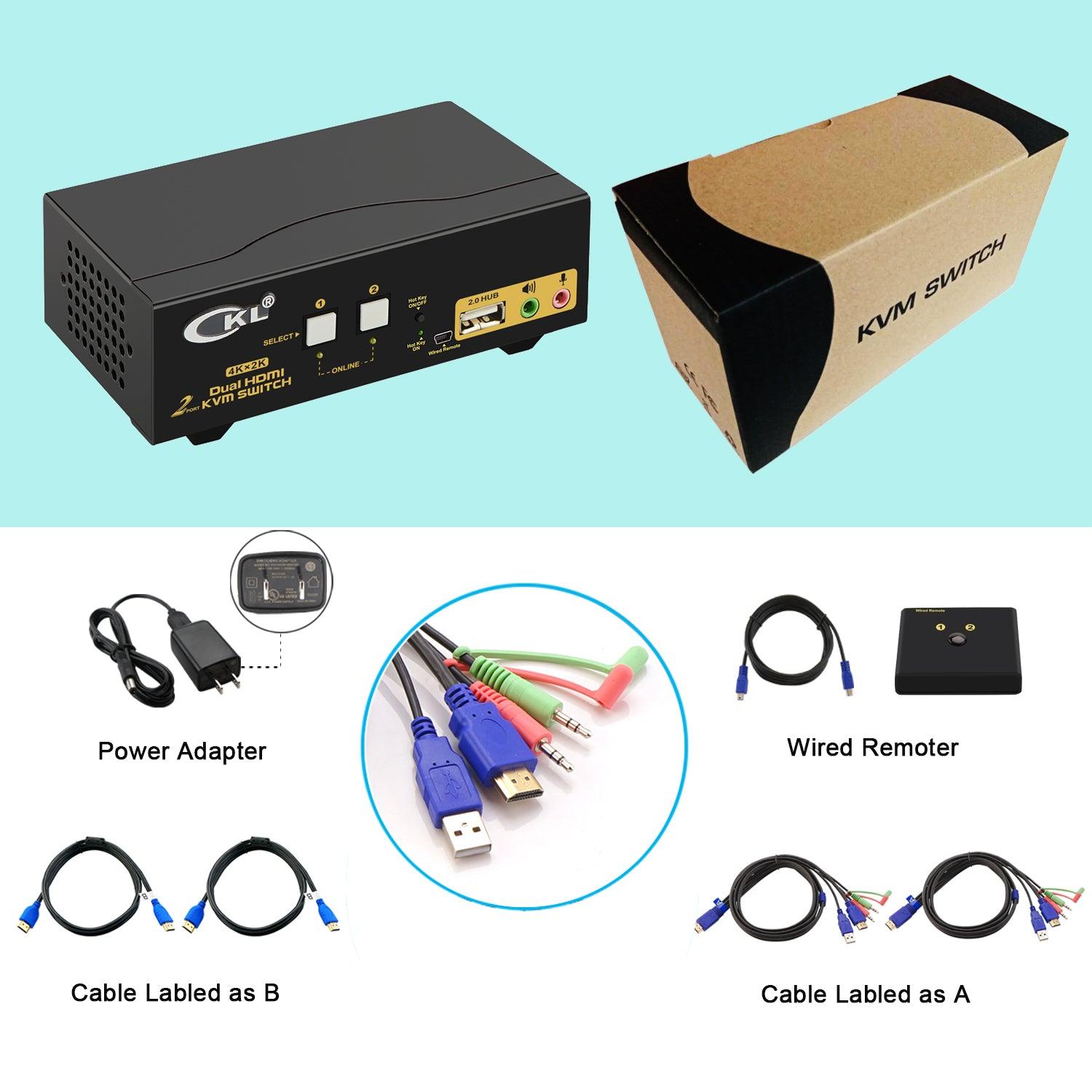 2 Port HDMI KVM Switch Dual Monitor 4K 30Hz CKL-922HUA - CKL KVM Switches