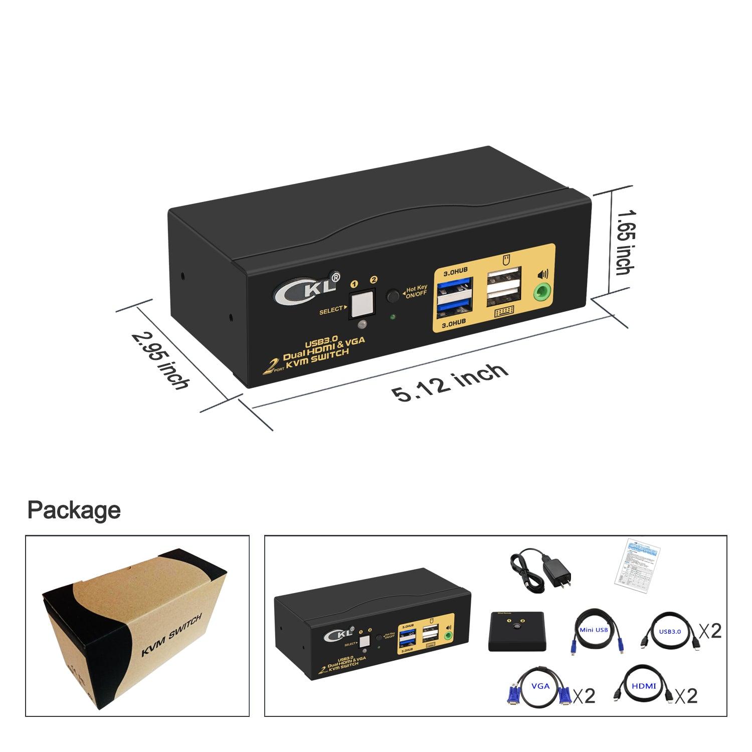 2 Port USB 3.0 HDMI+VGA KVM Switch Dual Monitor 4K@60Hz CKL-922HV-3 - CKL KVM Switches