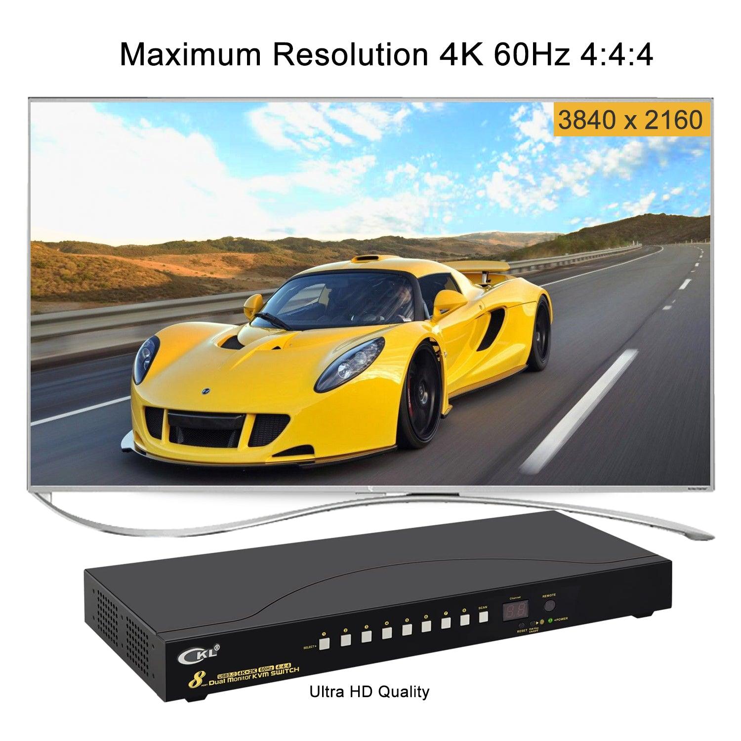 CKL 8 Port USB 3.0 Rack Mount HDMI KVM Switch Dual Monitor 4K@60Hz with Audio, 2 Integrated USB 3.0 Hub and Cables, Keyboard Mouse Hotkey Switcher Box Supports IR Remote (CKL-9238H-3) - CKL KVM Switches