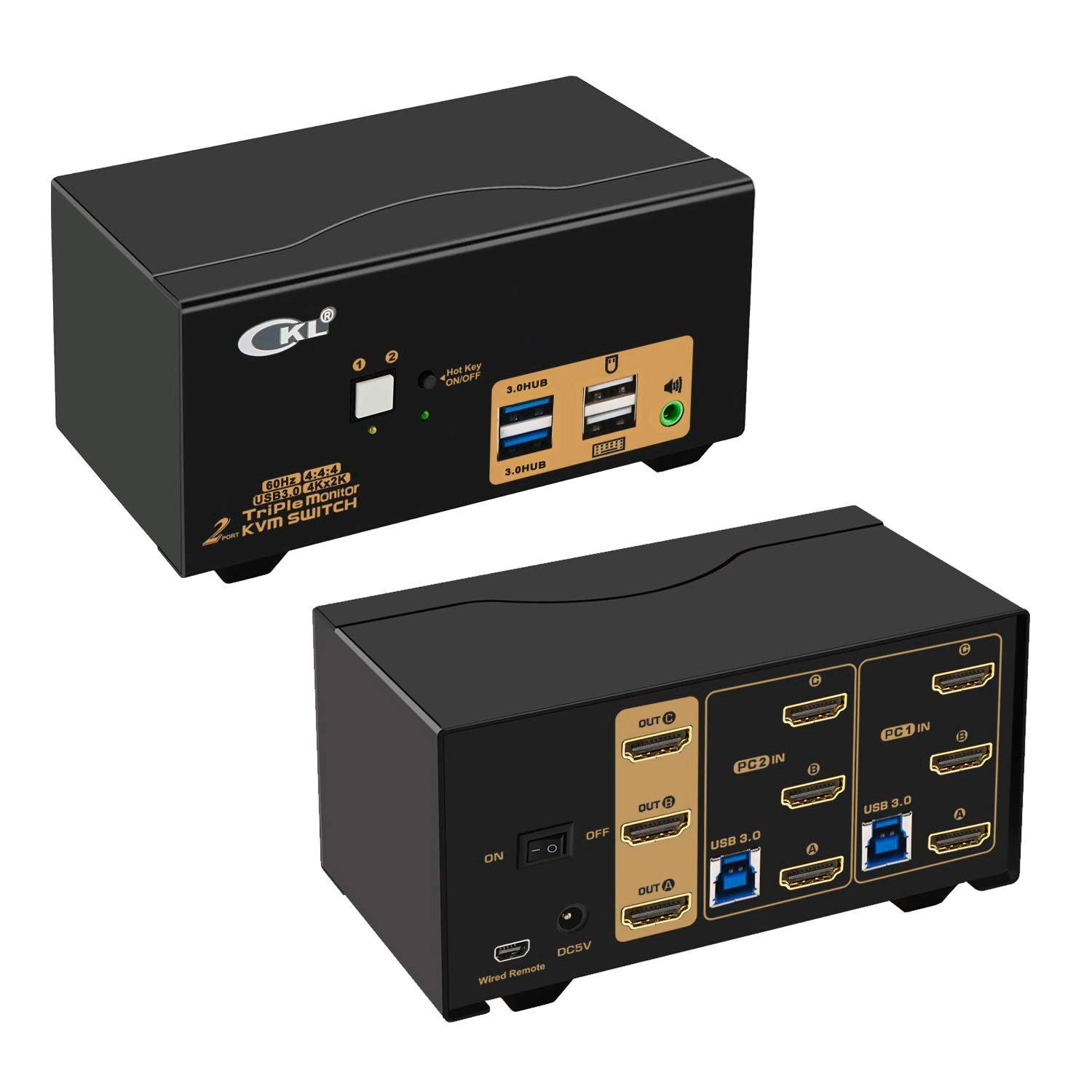 2 Port USB 3.0 HDMI KVM Switch Triple Monitor 4K 60Hz CKL-923HUA-3 - CKL KVM Switches