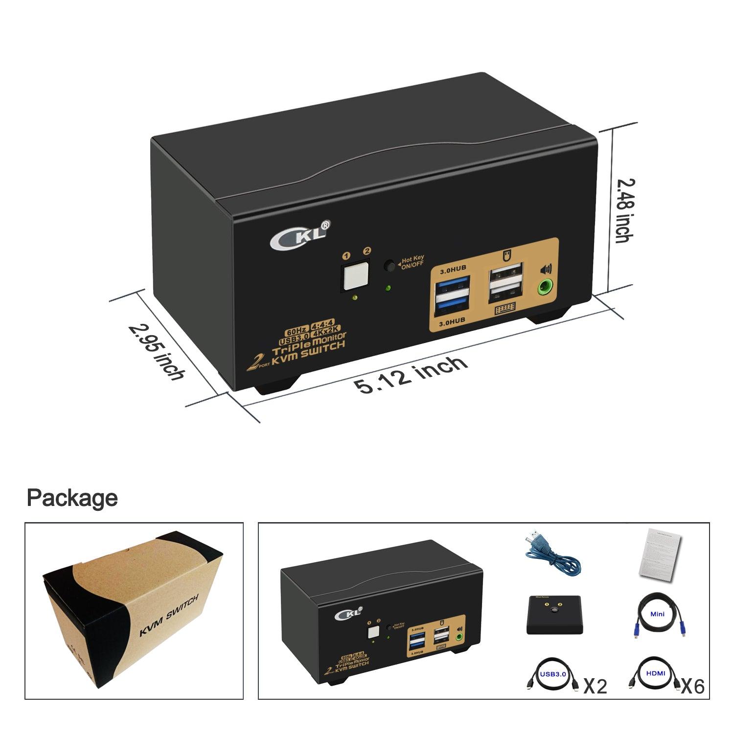 2 Port USB 3.0 HDMI KVM Switch Triple Monitor 4K 60Hz CKL-923HUA-3 - CKL KVM Switches