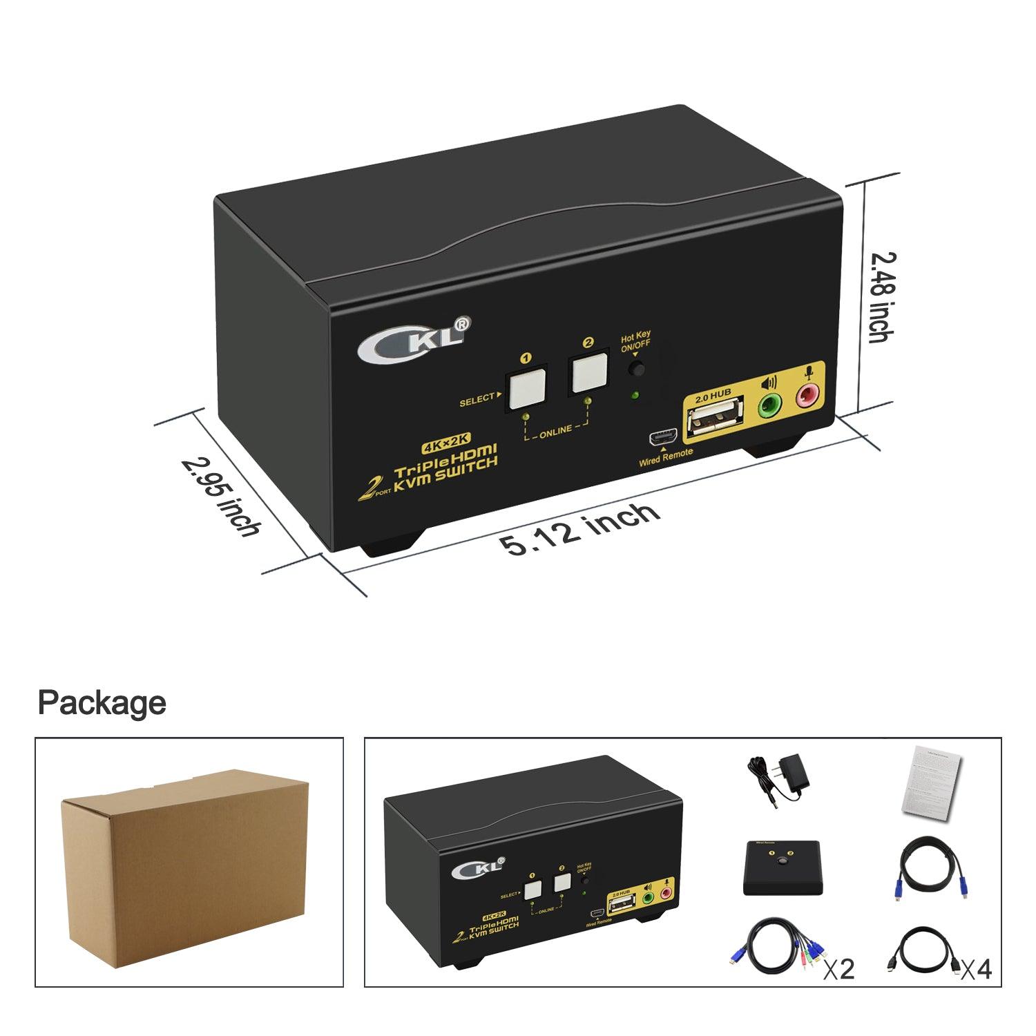 2 Port KVM Switch Triple Monitor HDMI 4K 30Hz CKL-923HUA - CKL KVM Switches
