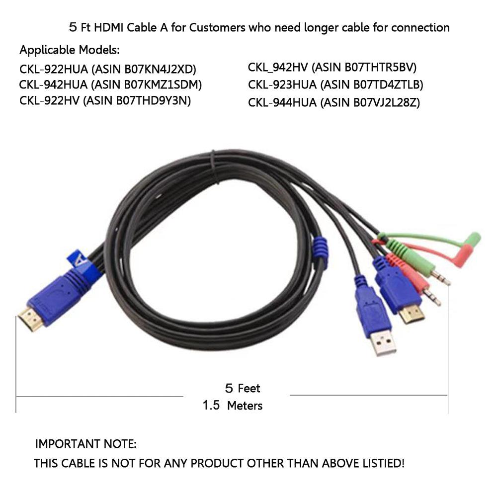 HDMI KVM Cable A 5 Feet (1.5 Meters) Dedicated for CKL HDMI Dual Monitor KVM Switches for Customer Who Needs Cable - CKL KVM Switches