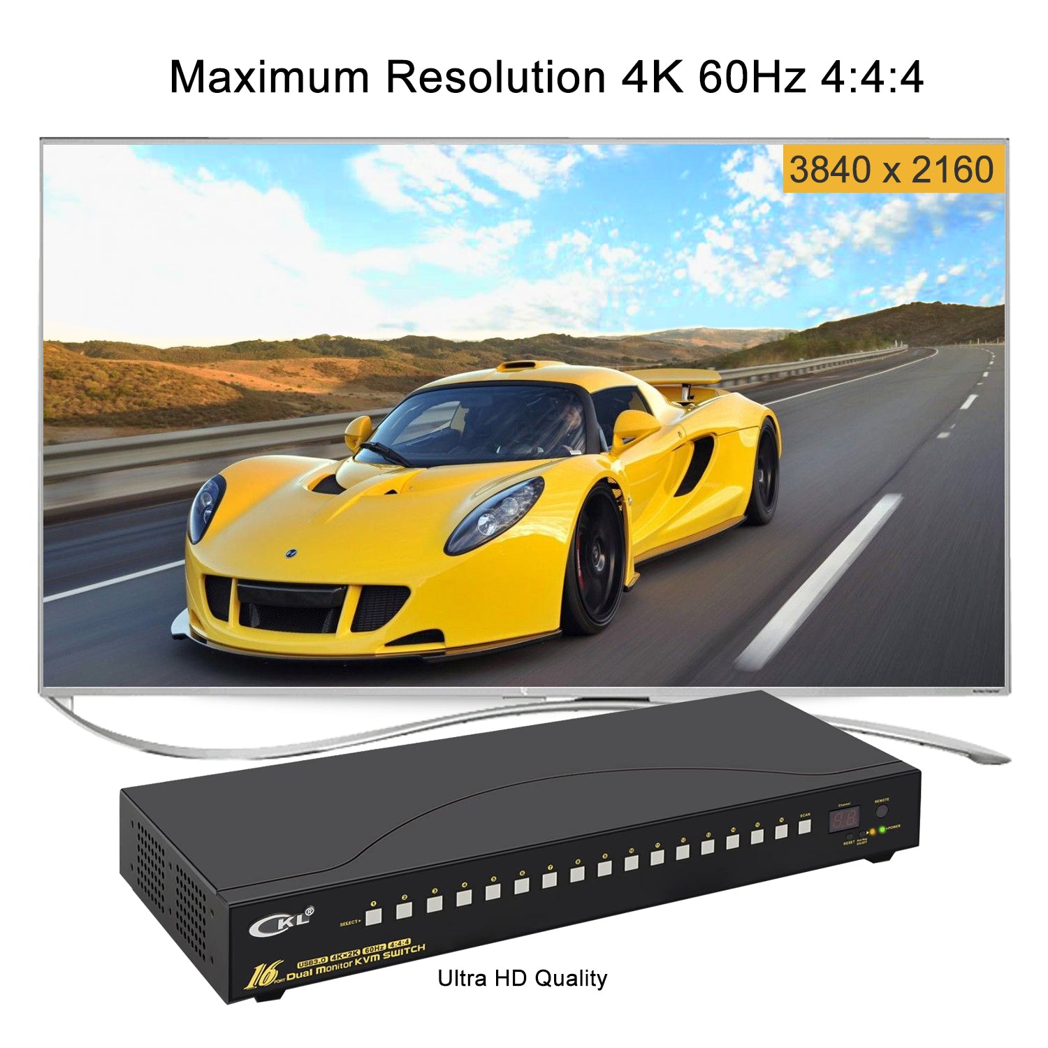 CKL 16 Port USB 3.0 Rack Mount HDMI KVM Switch Dual Monitor 4K@60Hz with Audio, 2 Integrated USB 3.0 Hub and Cables, Keyboard Mouse Hotkey Switcher Box Supports IR Remote RS232 Control （CKL-9216H-3)