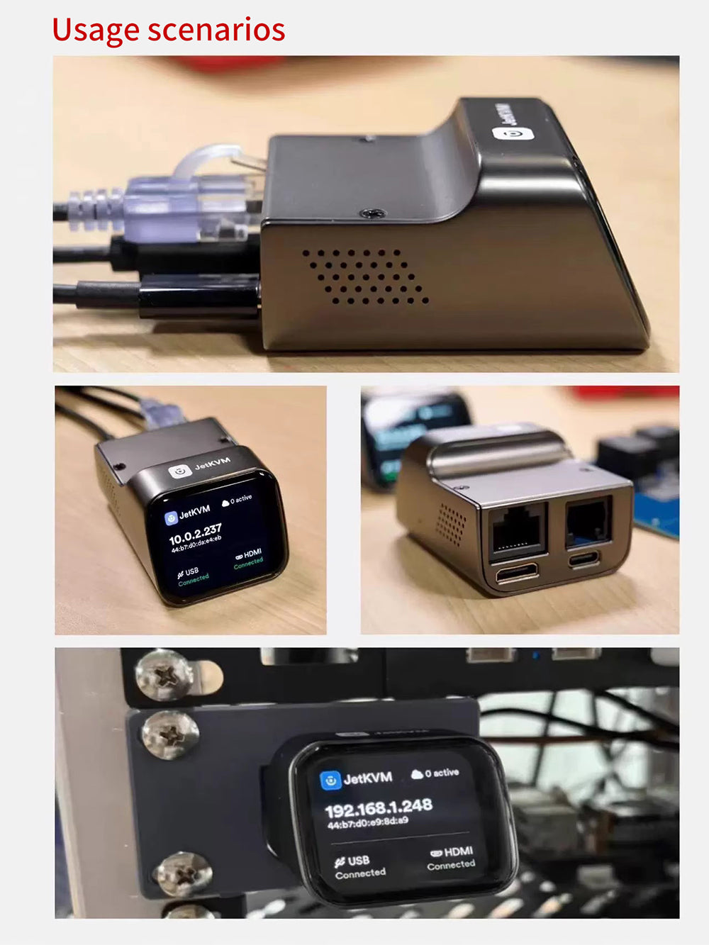 SZ JetKVM KVM Over IP Computer Remotely Control, IPKVM Open-Source Touchscreen LCD for IP/MAC/HDMI/USB Status, KVM Switch for Home Offices & Data Center 1080p 60FPS Ultra-Low Latency