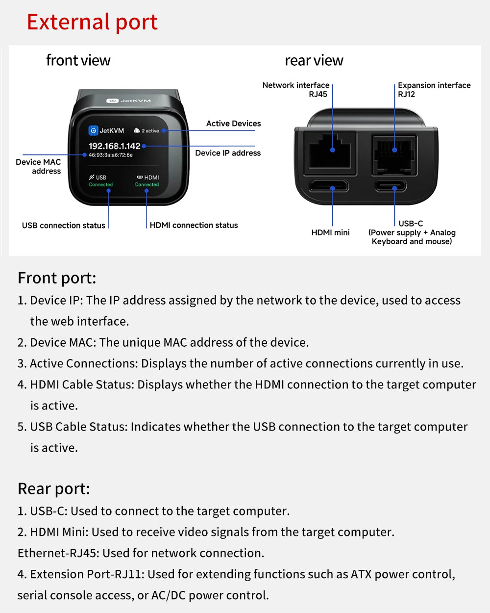SZ JetKVM KVM Over IP Computer Remotely Control, IPKVM Open-Source Touchscreen LCD for IP/MAC/HDMI/USB Status, KVM Switch for Home Offices & Data Center 1080p 60FPS Ultra-Low Latency