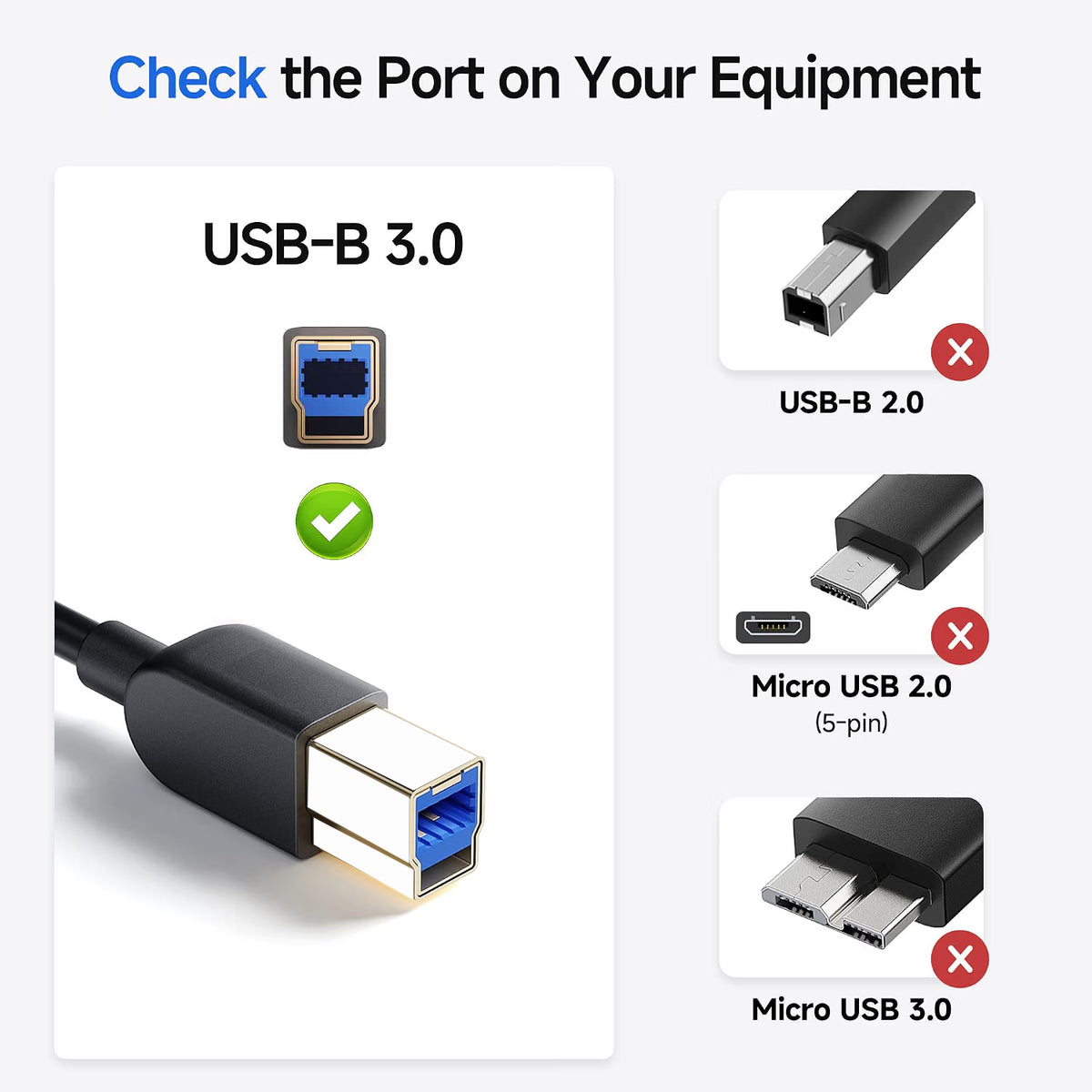 5Gbps USB 3.0 Cable, USB A to B Cable, 6ft, Black