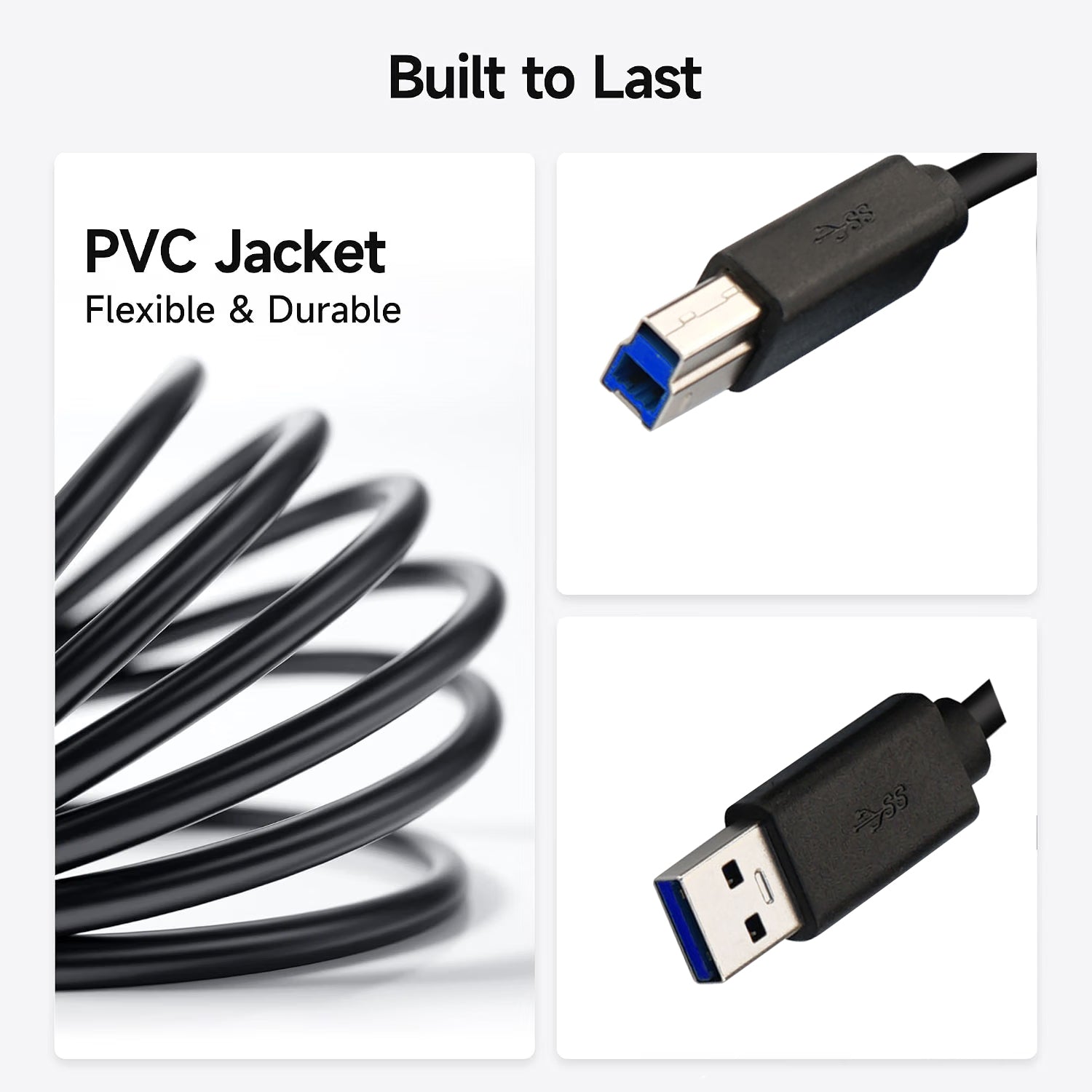 5Gbps USB 3.0 Cable, USB A to B Cable, 6ft, Black