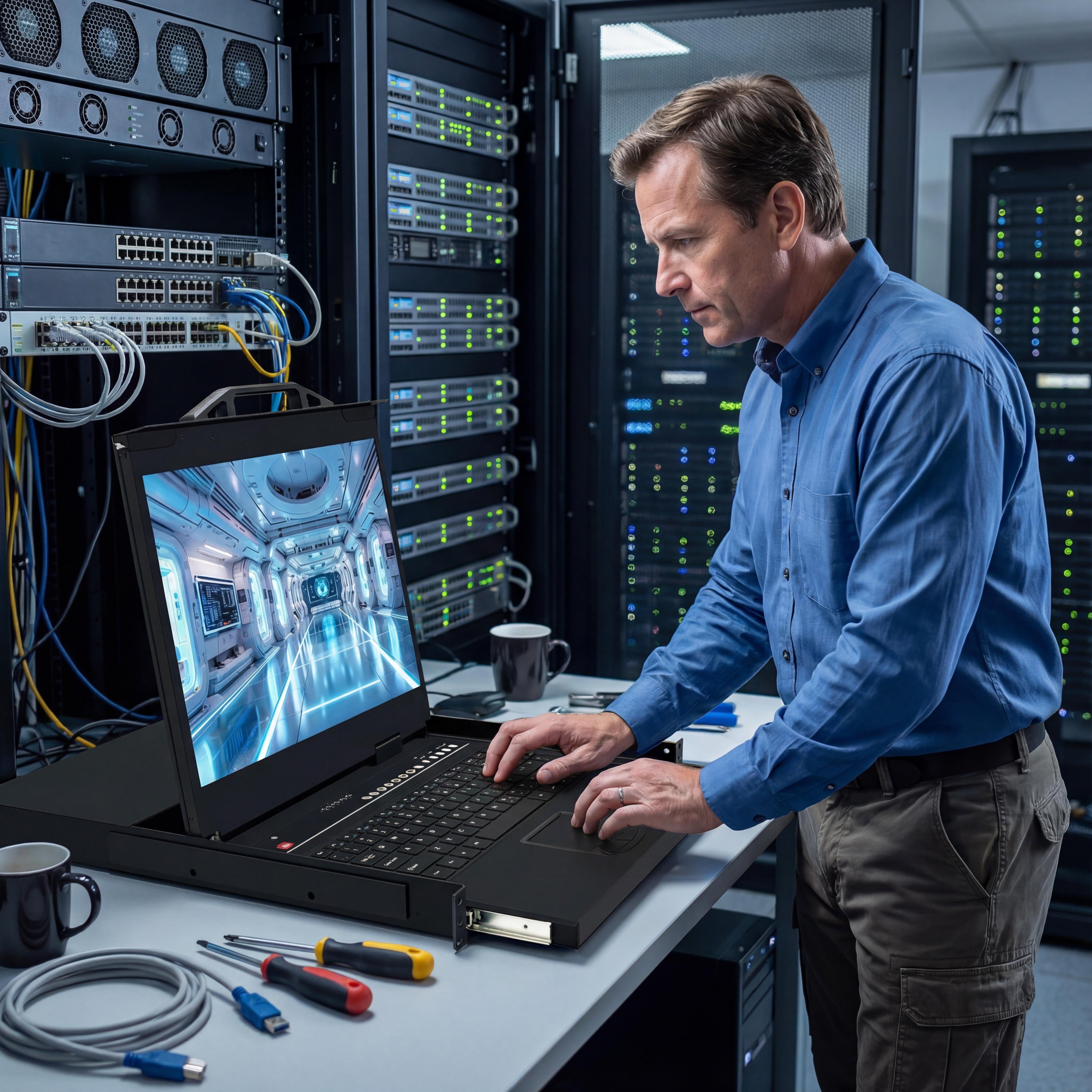 8 Port 18.5” LED VGA RackMount IP KVM Switch, Support Up to 1920*1080 @60Hz (TX-8808I)