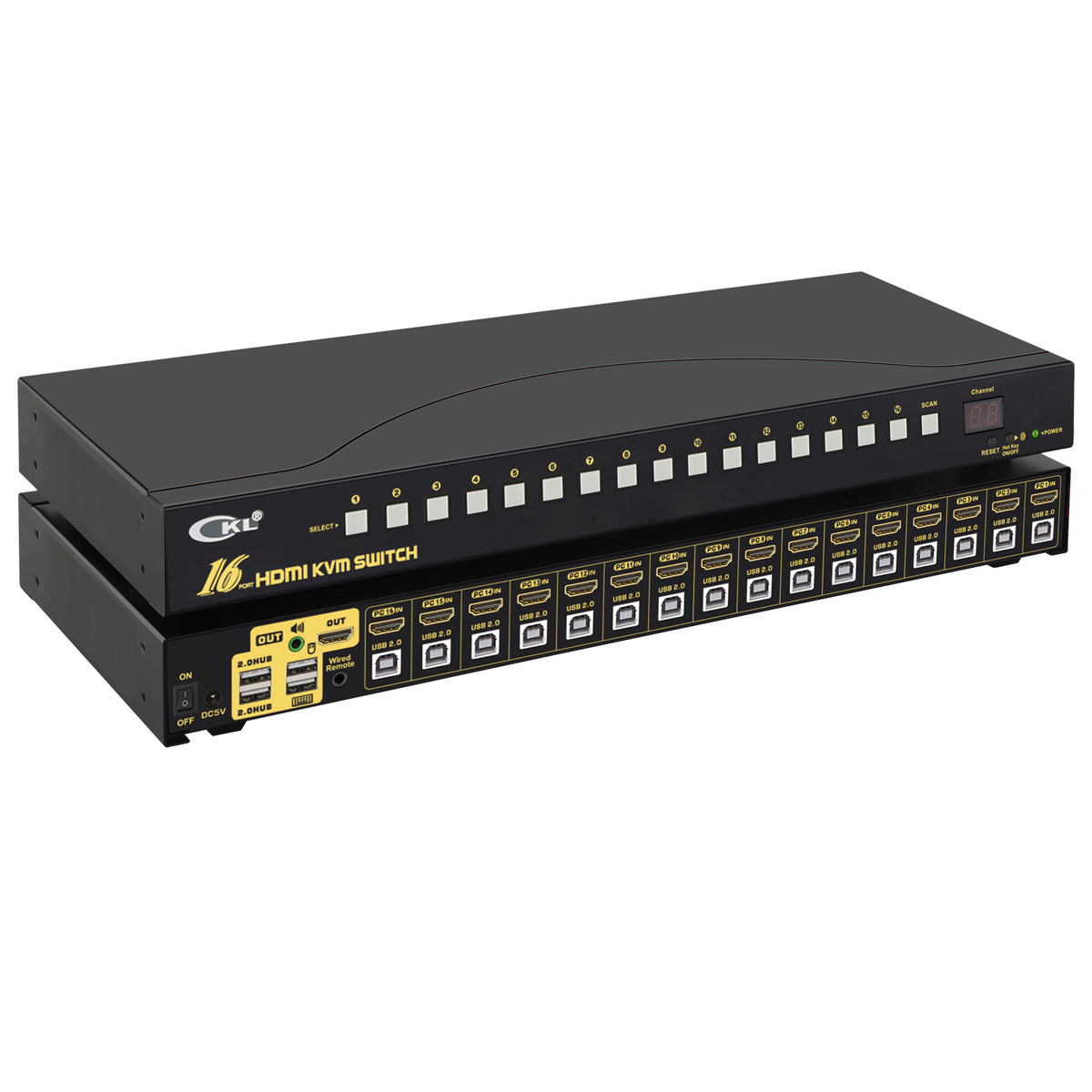 CKL USB HDMI KVM Switch 16 Port 1U Rackmount 4K 60Hz with Cables 9116H-2B