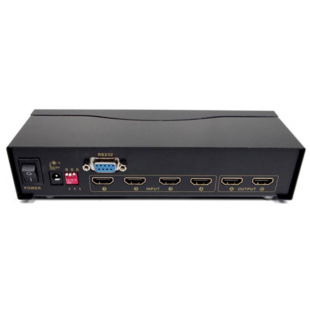 CKL Dual Monitor Matrix HDMI Switch Splitter 4 Port in 2 Out Arbitrarily 1080P 3D + IR Remote RS232 Control (Not for Keyboard and Mouse Switching) - CKL KVM Switches