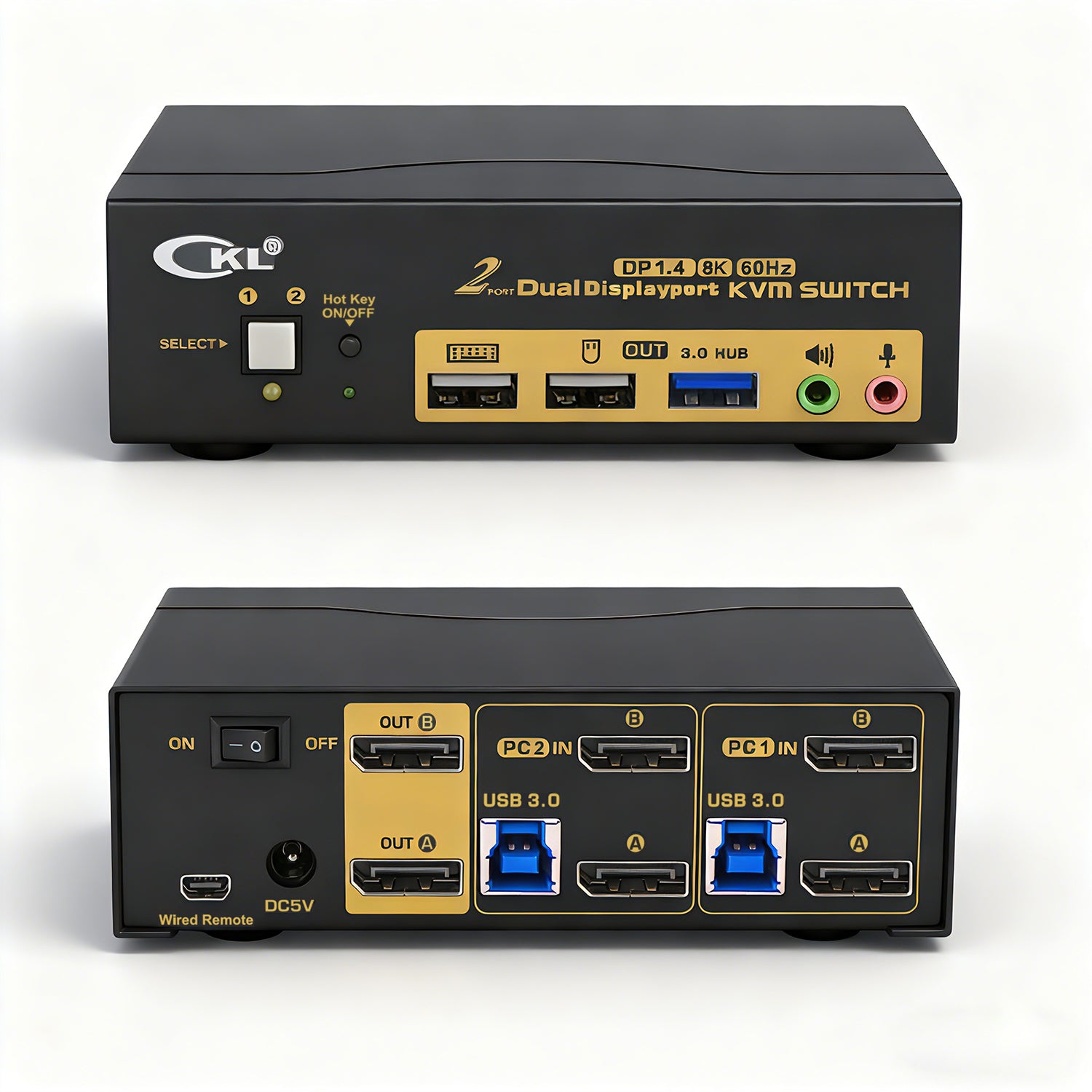2 Port USB 3.0 KVM Switch Dual Monitor DisplayPort 1.4 8K@30Hz 4K@144Hz for 2 Computers 2 Monitors CKL-622DP-4