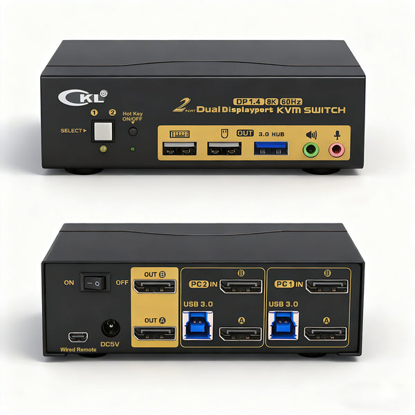 2 Port USB 3.0 KVM Switch Dual Monitor DisplayPort 1.4 8K@30Hz 4K@144Hz for 2 Computers 2 Monitors CKL-622DP-4 CKL