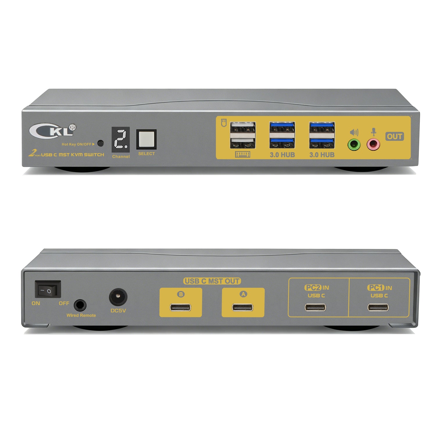 CKL USB C KVM Switch Dual Monitors 4K@60Hz, For 2 USB-C Laptops to Share Keyboard Mouse and 2 Monitors, USB 3.0 Hub & Audio, Compatible Thunderbolt 3/4 USB 4 MST CKL KVM Switches