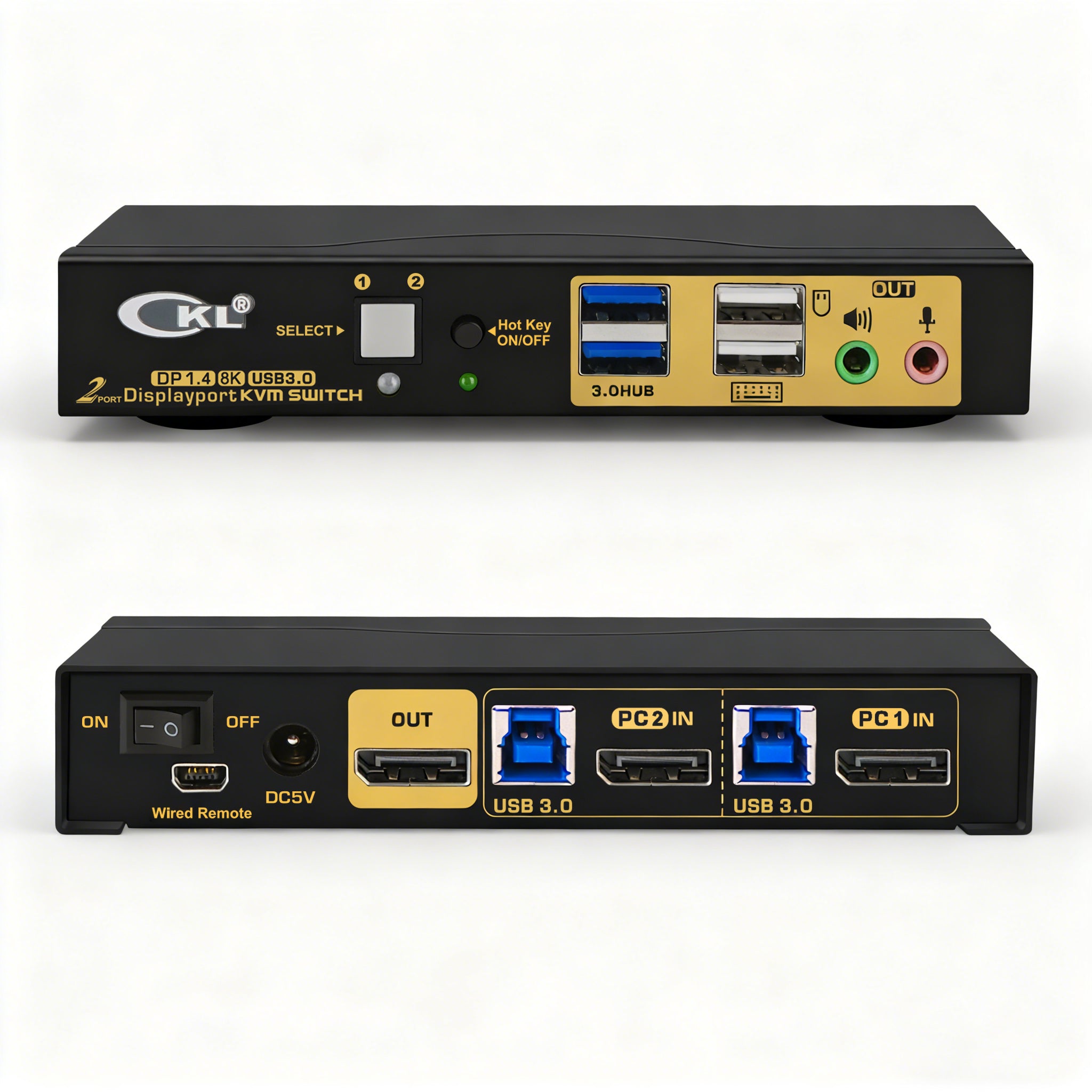 2 Port USB 3.0 KVM Switch Single Monitor DisplayPort 1.4 8K@30Hz 4K@144Hz for 2 Computers 1 Monitors CKL-62DP-4