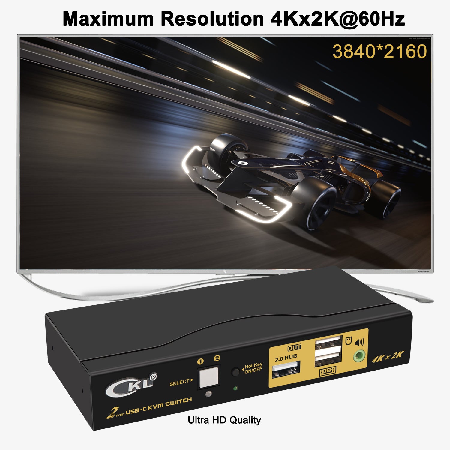 CKL 2 Port USB C KVM Switch for 2 Laptops 4K@60Hz, Type C input HDMI Output Keyboard Mouse Monitor Switcher 62T