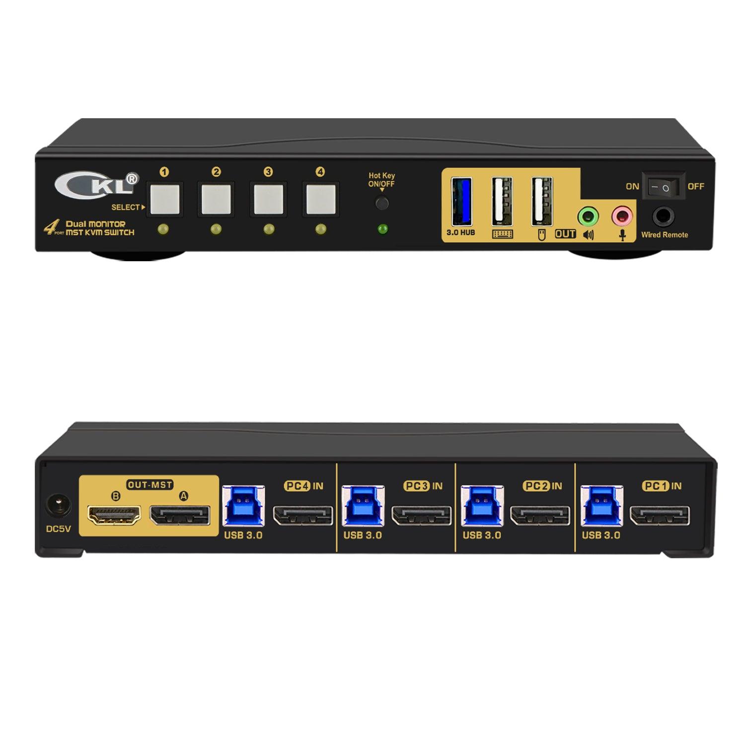 CKL DisplayPort 1.4 MST KVM Switch Dual Monitor 4 Port 4K 60Hz | DisplayPort + HDMI Output | 4 Computers 2 Monitors | Support USB 3.0, Audio, Mic (642DH-MST) - CKL KVM Switches