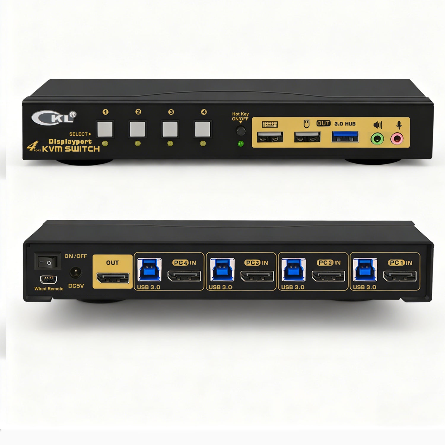CKL 4 Port USB 3.0 KVM Switch DisplayPort 1.4 4K@144Hz 8K@30Hz for 4 Computers 1 Monitor, PC Screen Keyboard Mouse Peripheral Audio Sharing Selector Box with All Cables (64DP-4)