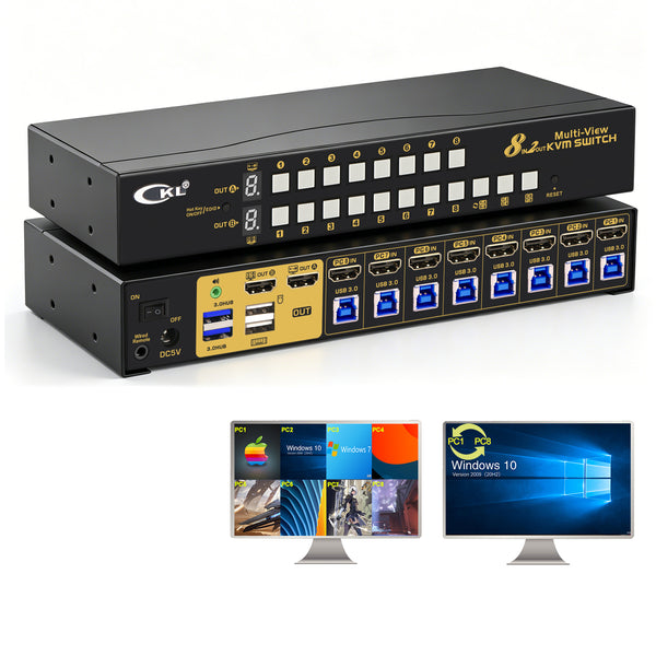 CKL 8x2 Multi-View HDMI Split KVM Switch Dual Monitor Supports Single-Screen, Quad-Screen, Eight-Screen Modes, Split and PIP Function, Sync, Through-Screen, EDID, 4K30Hz, Hotkey Switching 82MVKVM CKL KVM Switches