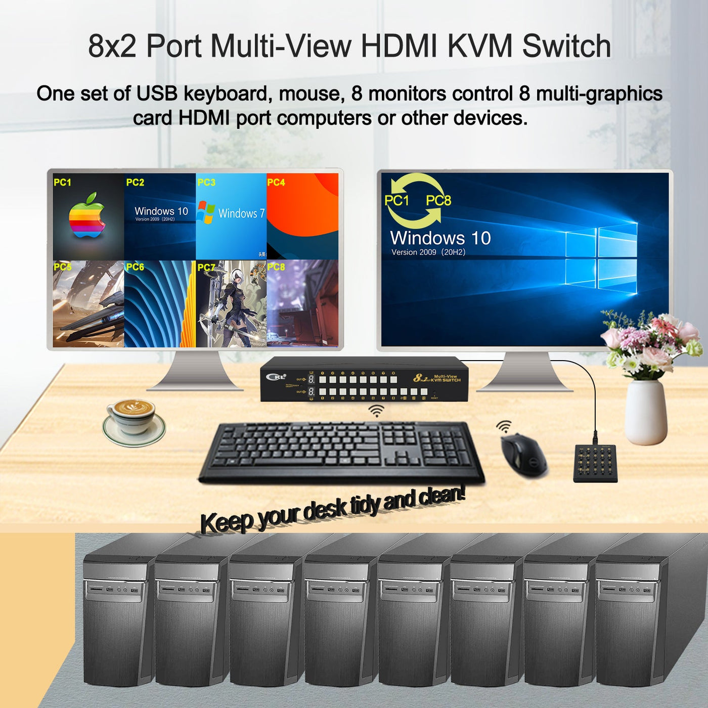 Buy CKL 8 Port Multi-view KVM Switch Dual Monitor 4K@30Hz, Supports 1 ...