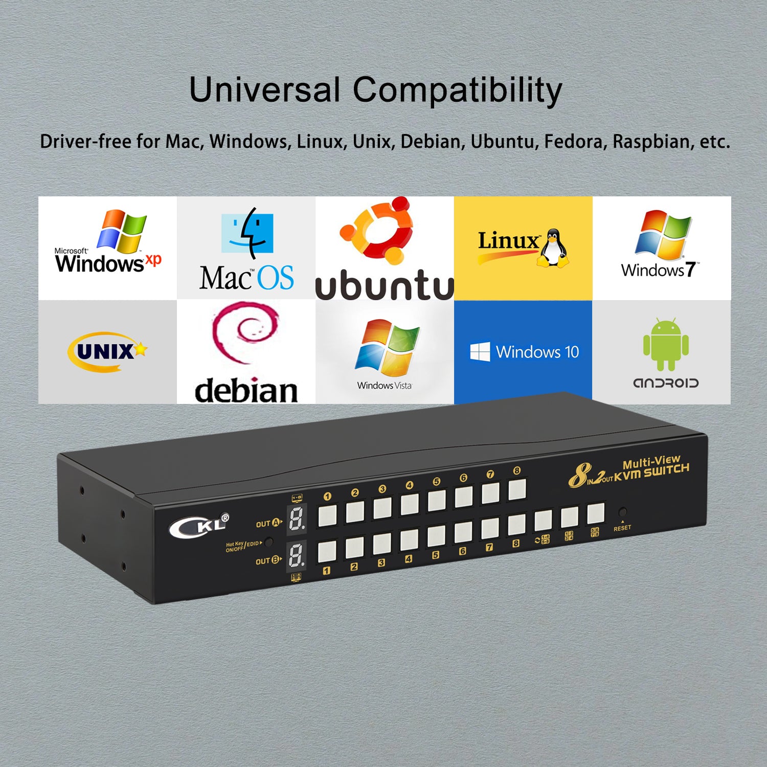 CKL 8 Port Multi-view KVM Switch Dual Monitor 4K@30Hz, Supports 1 Multi-vewer and 1 Single View Display, Hotkey and Wired Remote (82MVKVM)