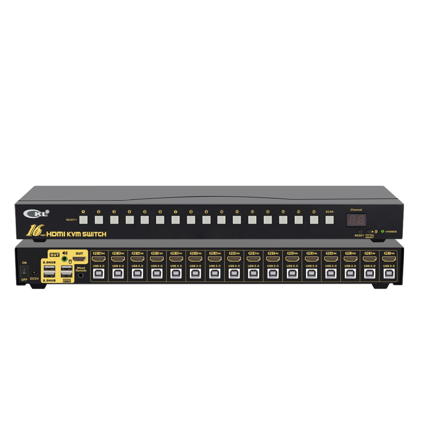 CKL USB HDMI KVM Switch 16 Port 1U Rackmount 4K 60Hz with Cables 9116H-2B