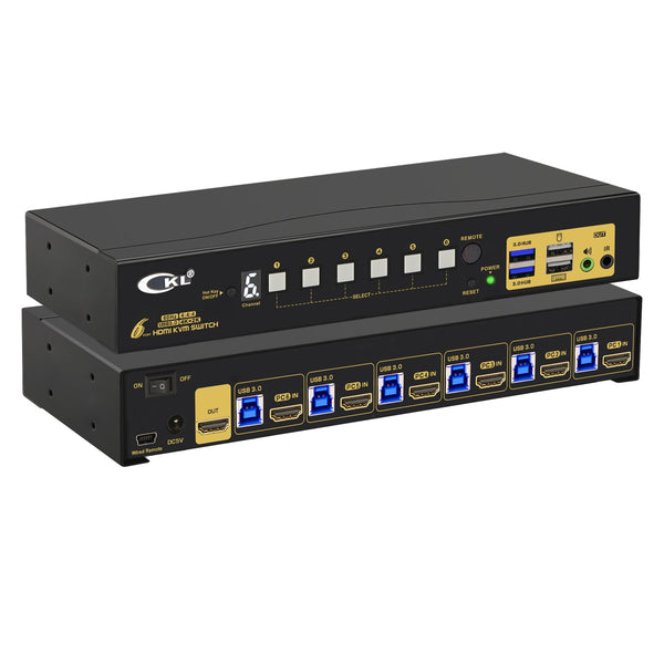 CKL 6-Port Rack Mount KVM Switch HDMI 2.0 4K60 Audio USB 3.0