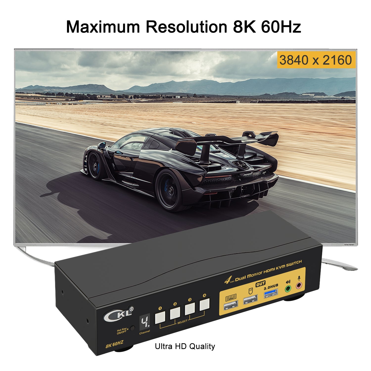 CKL 4 Port USB 3.0 KVM Switch Dual Monitor HDMI 2.1 8K 60Hz 4K 120Hz 144Hz with EDID for 4 Computers 2 Monitor