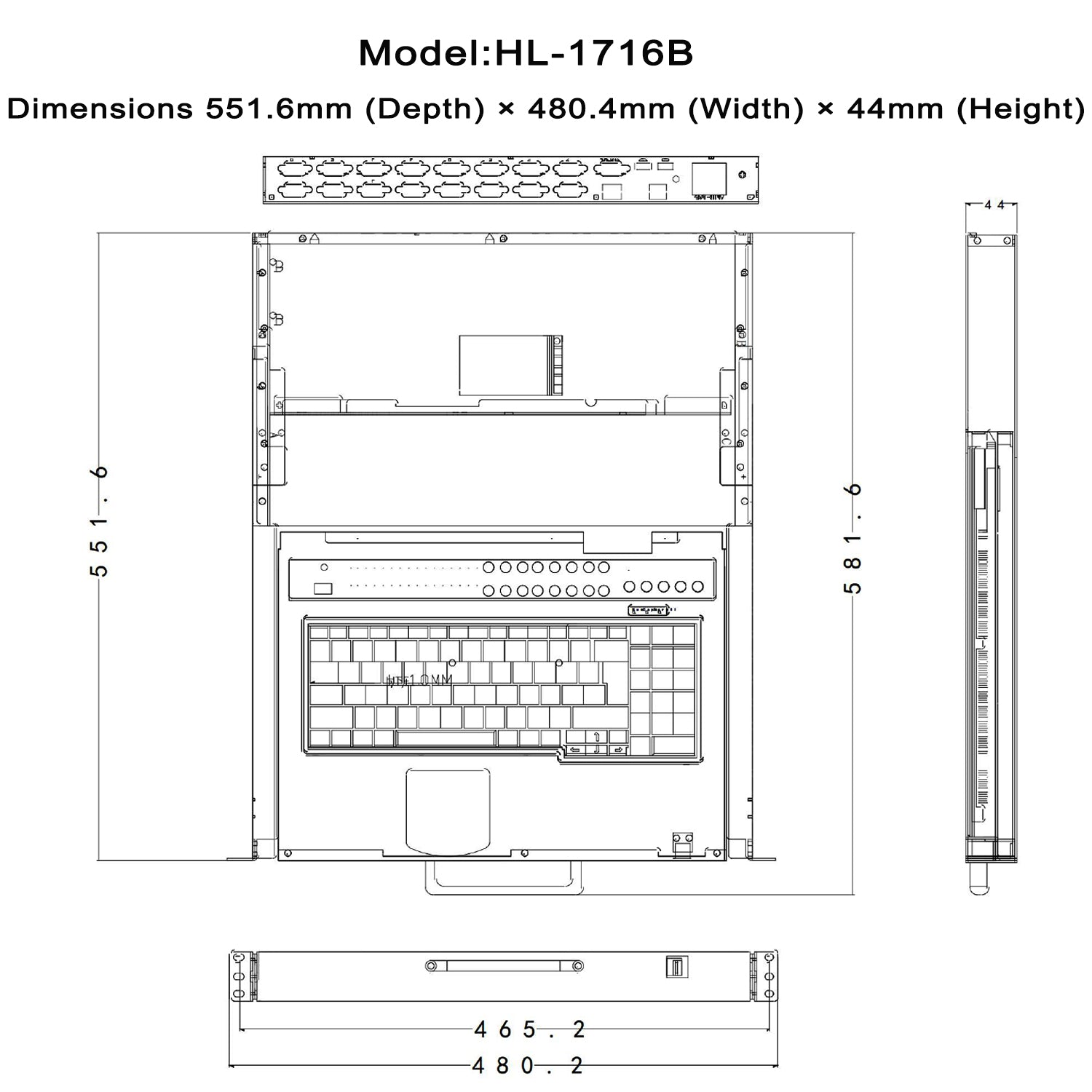 16 Ports 17.3” LED VGA RackMount KVM, Support Up to 1920*1080 @60Hz (HL-1716B)