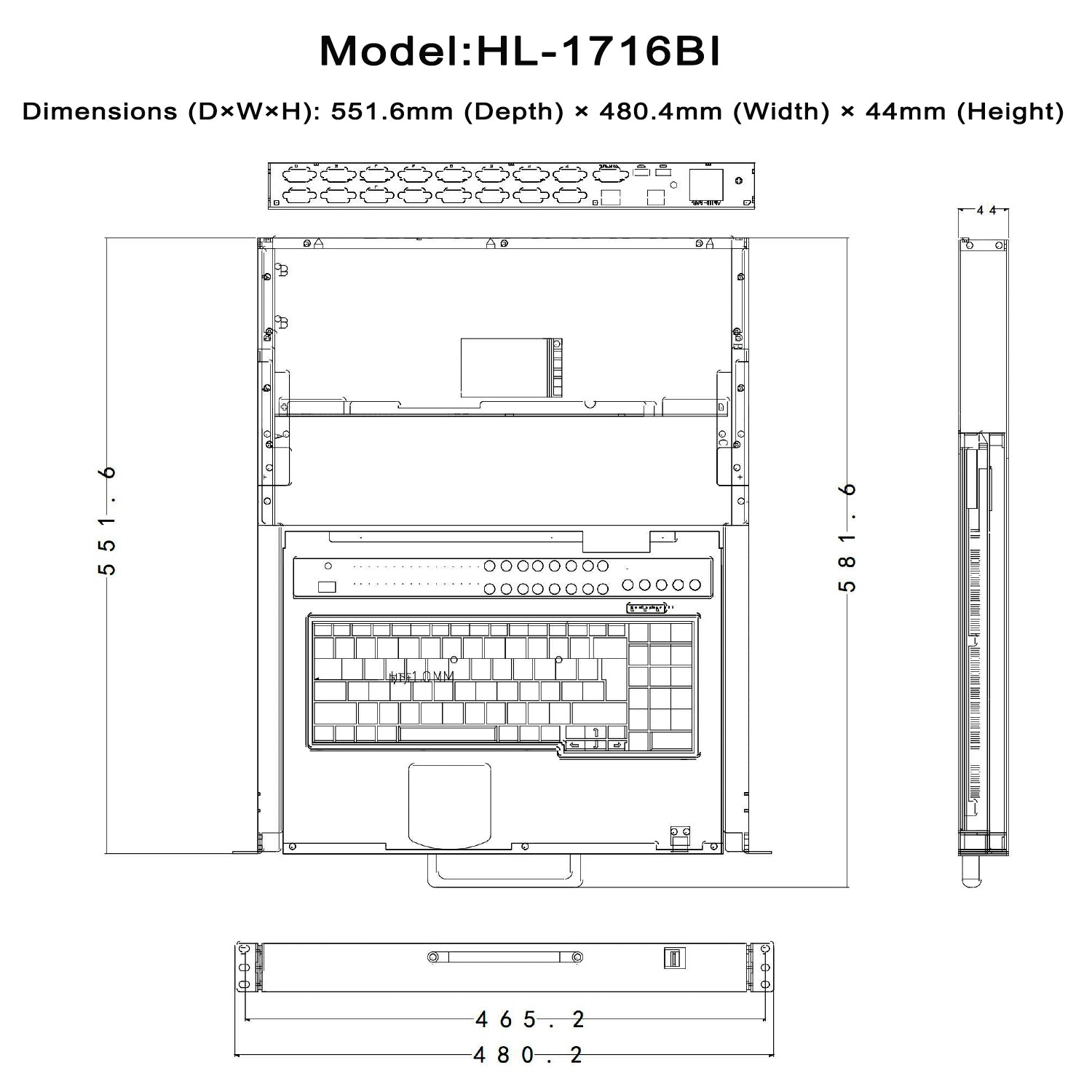 16 Ports 18.5” LED VGA RackMount IP KVM Switch, Support Up to 1920*1080 @60Hz ( HL-1716BI)
