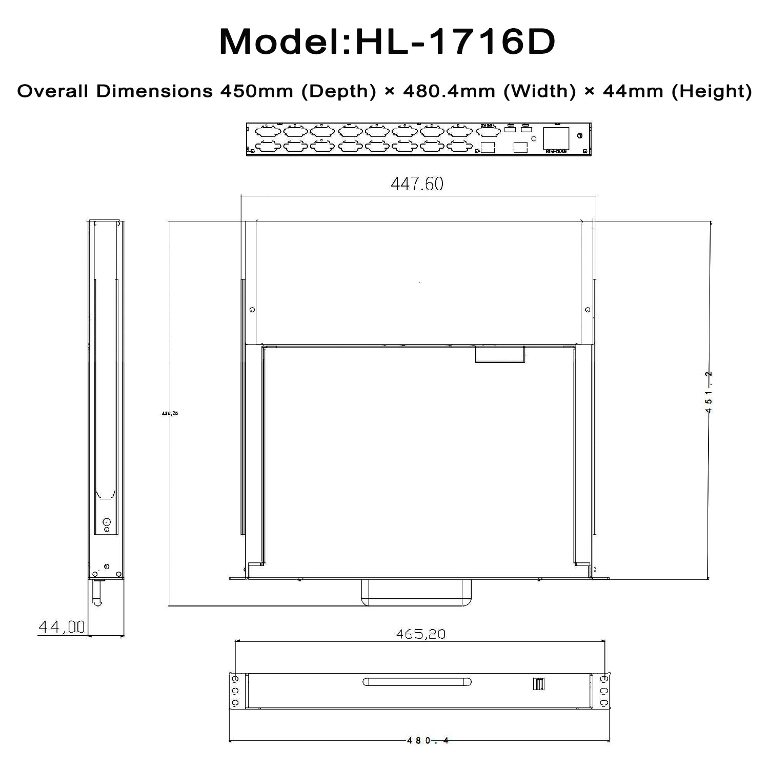 16 Ports 17.3” LED VGA RackMount KVM, Support Up to 1920*1080 @60Hz (HL-1716D)