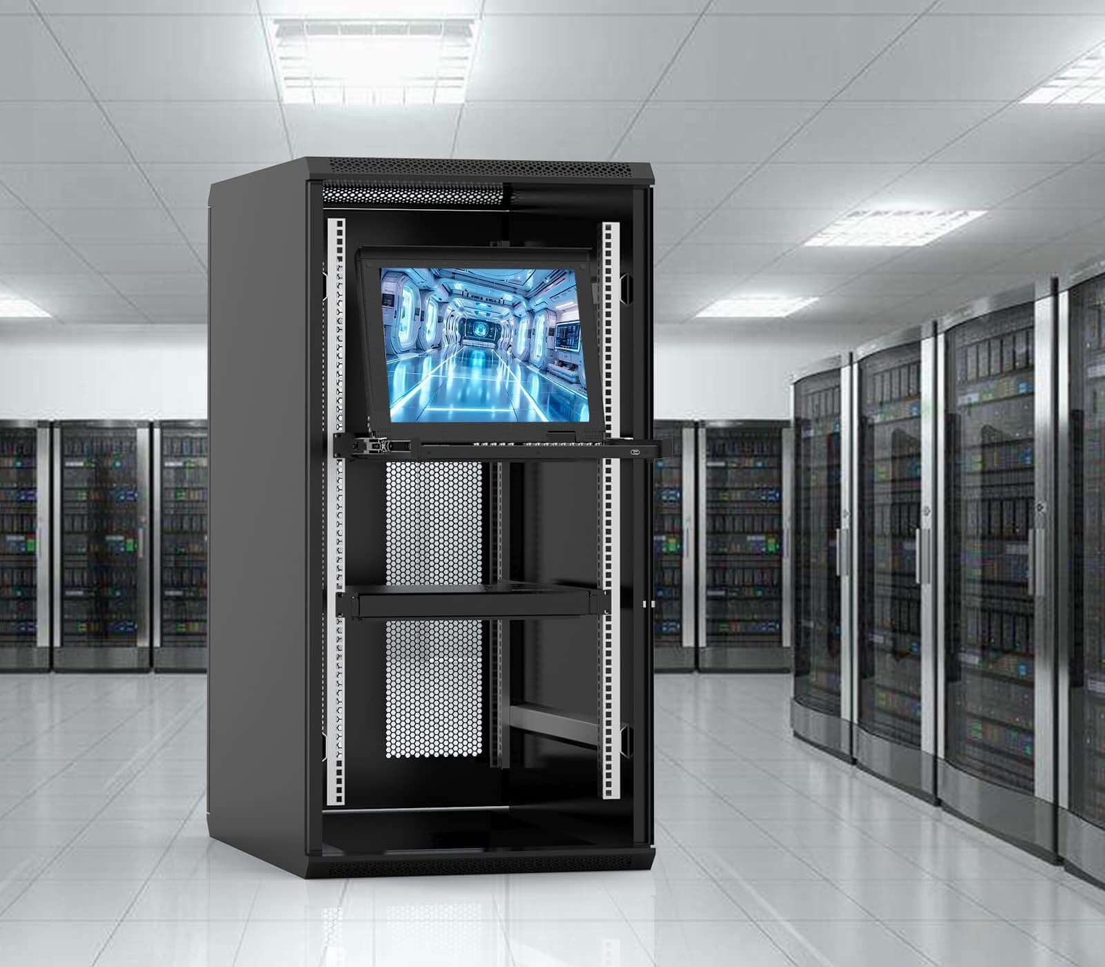 18.5” LED VGA RackMount KVM, Support Up to 1920*1080 @60Hz (TX-8801U)